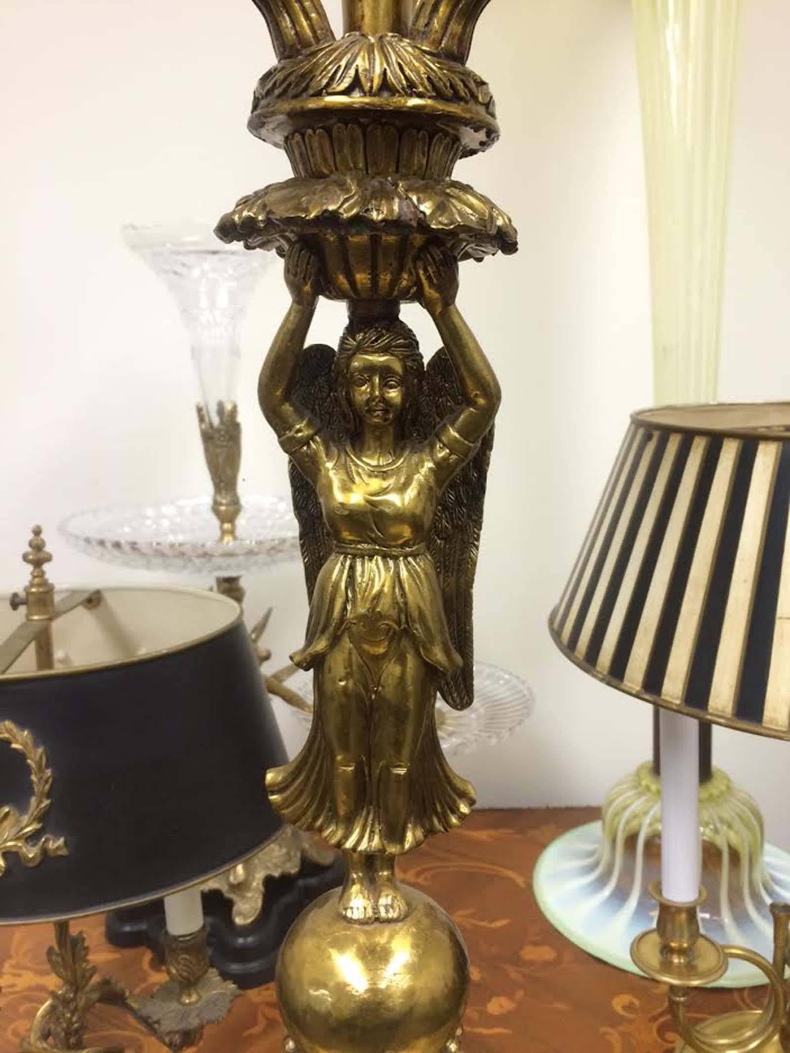 Pair of French Neoclassical Style Bronze and Porcelain Figural Candelabras 1