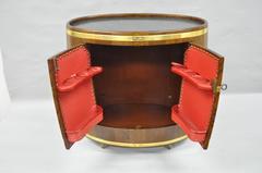 Vintage Custom Small French Oak & Brass Oval Wine Barrel Bar Cart Cabinet Table