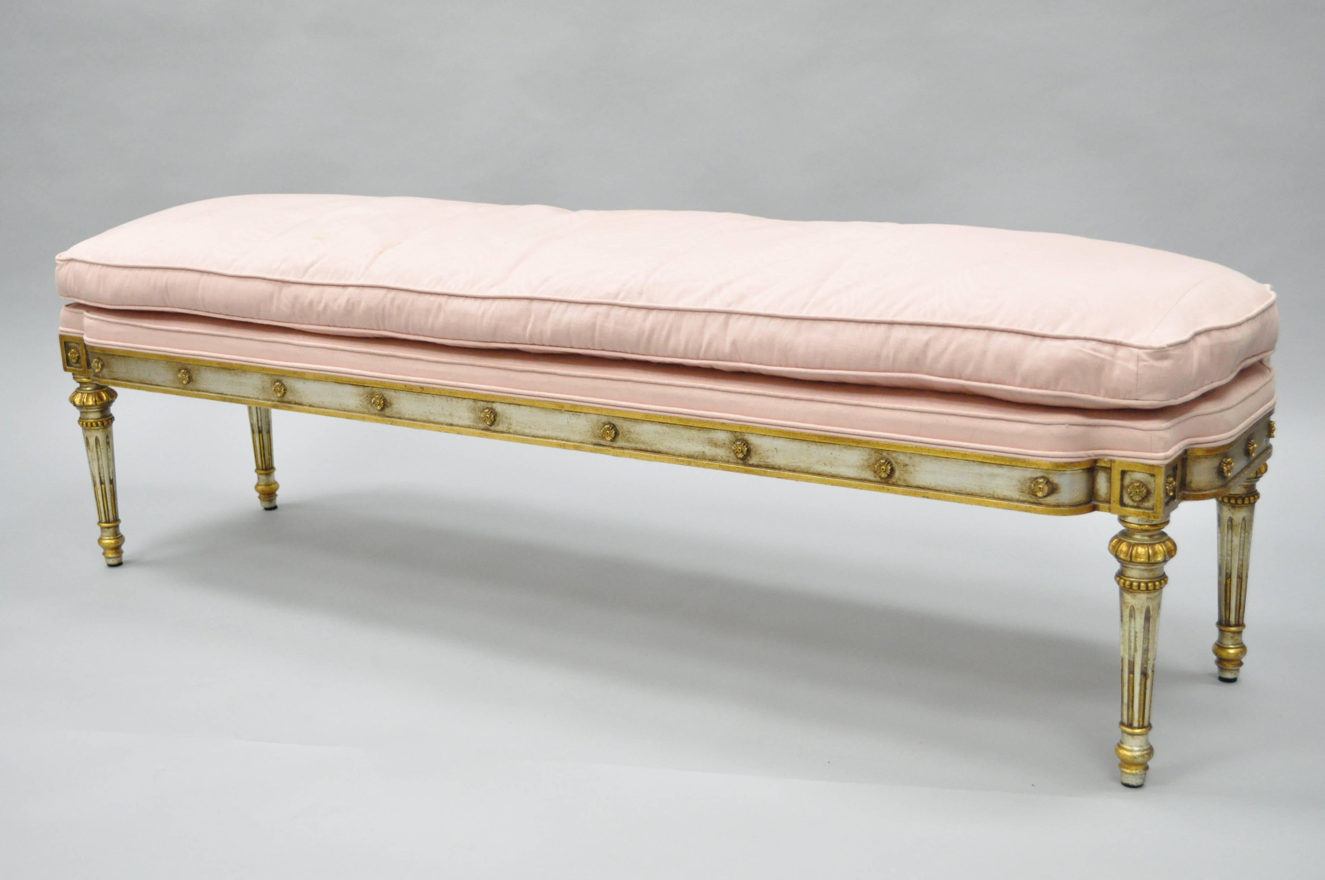 Long French Louis XVI or Directoire Style Giltwood Bench Attr. to Maitland Smith 4