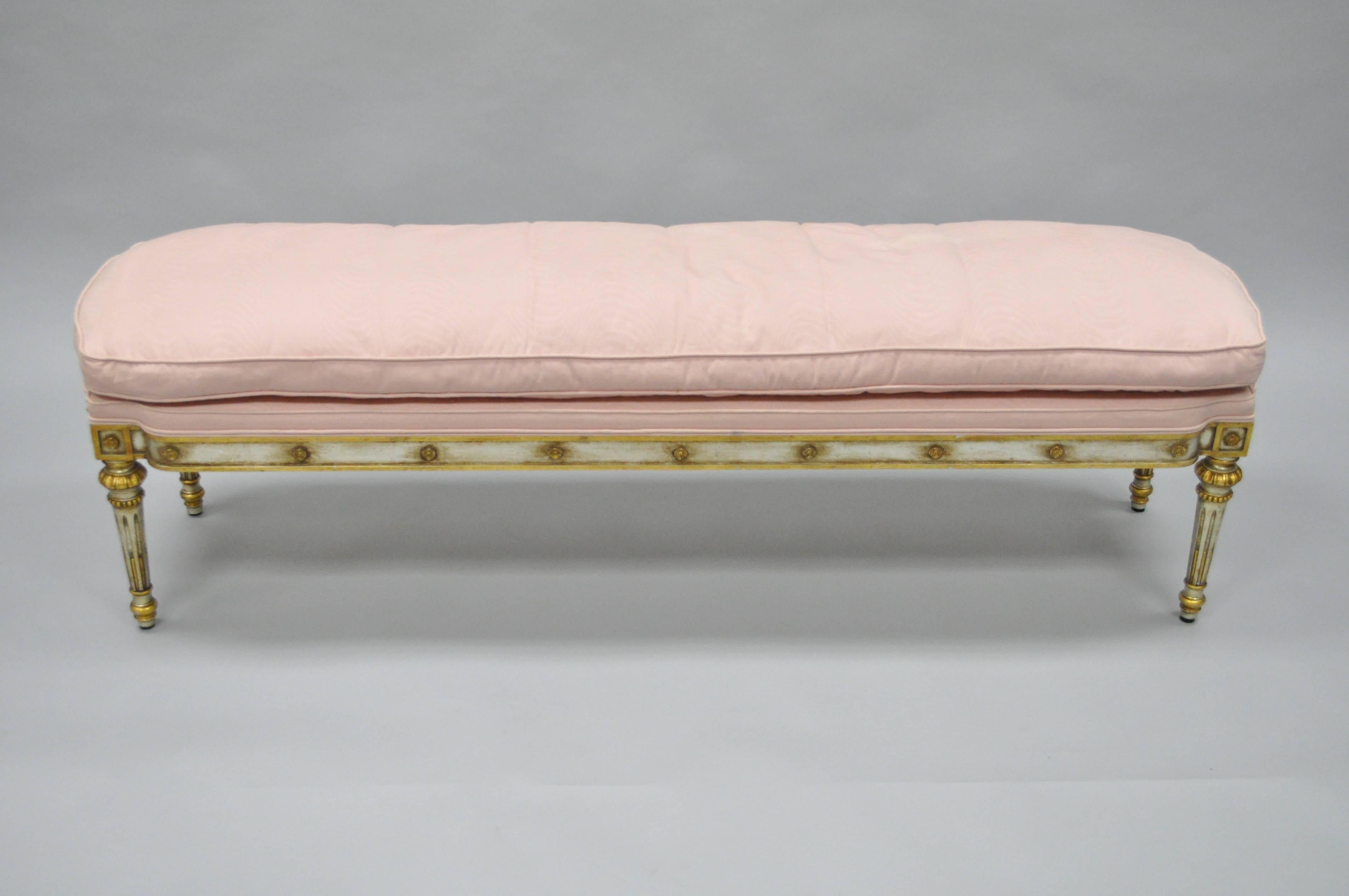 Late 20th Century Long French Louis XVI or Directoire Style Giltwood Bench Attr. to Maitland Smith