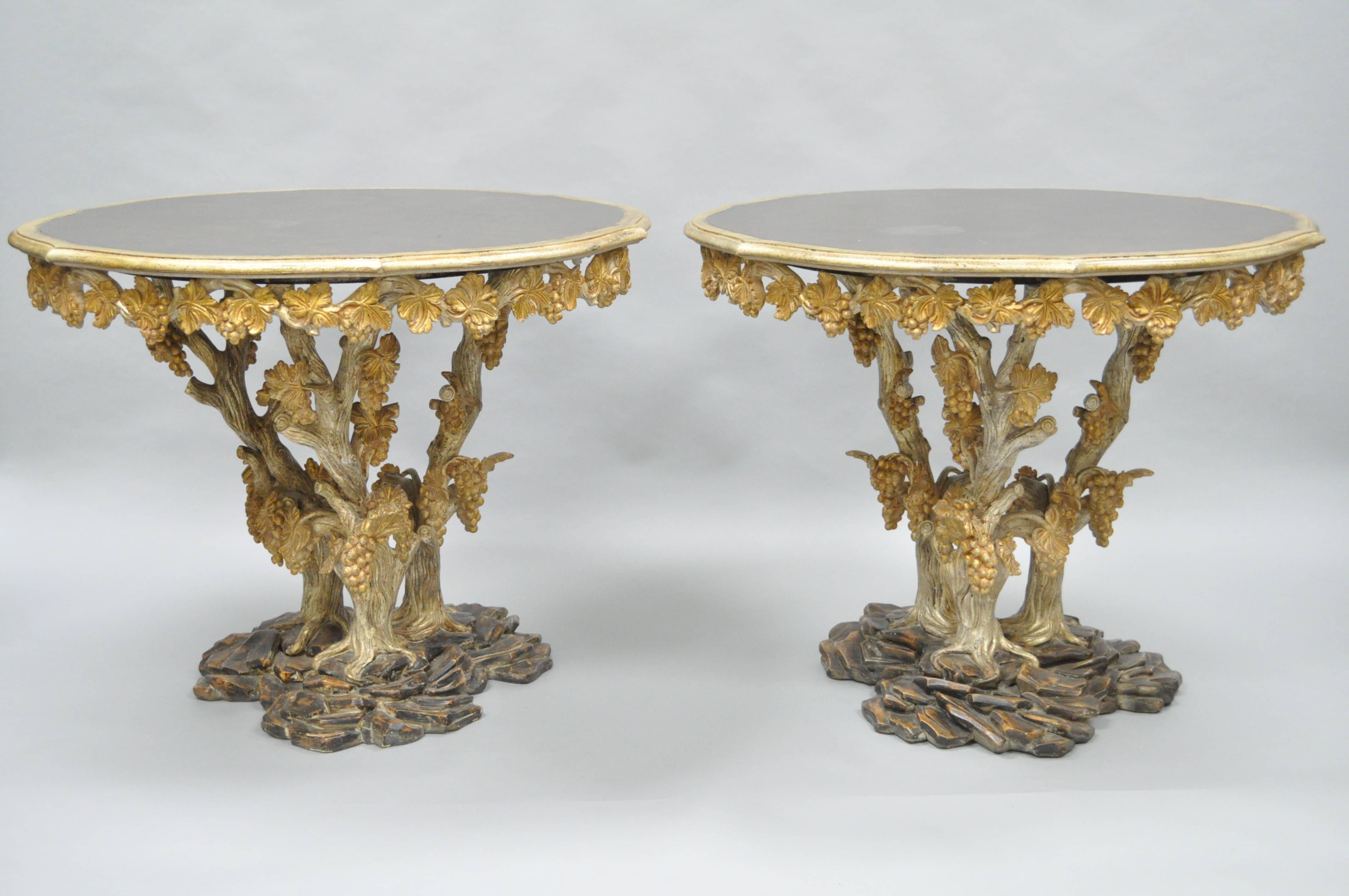Large Pair of Italian Venetian Carved Wood Faux Bois Branch Grape Center Tables 5