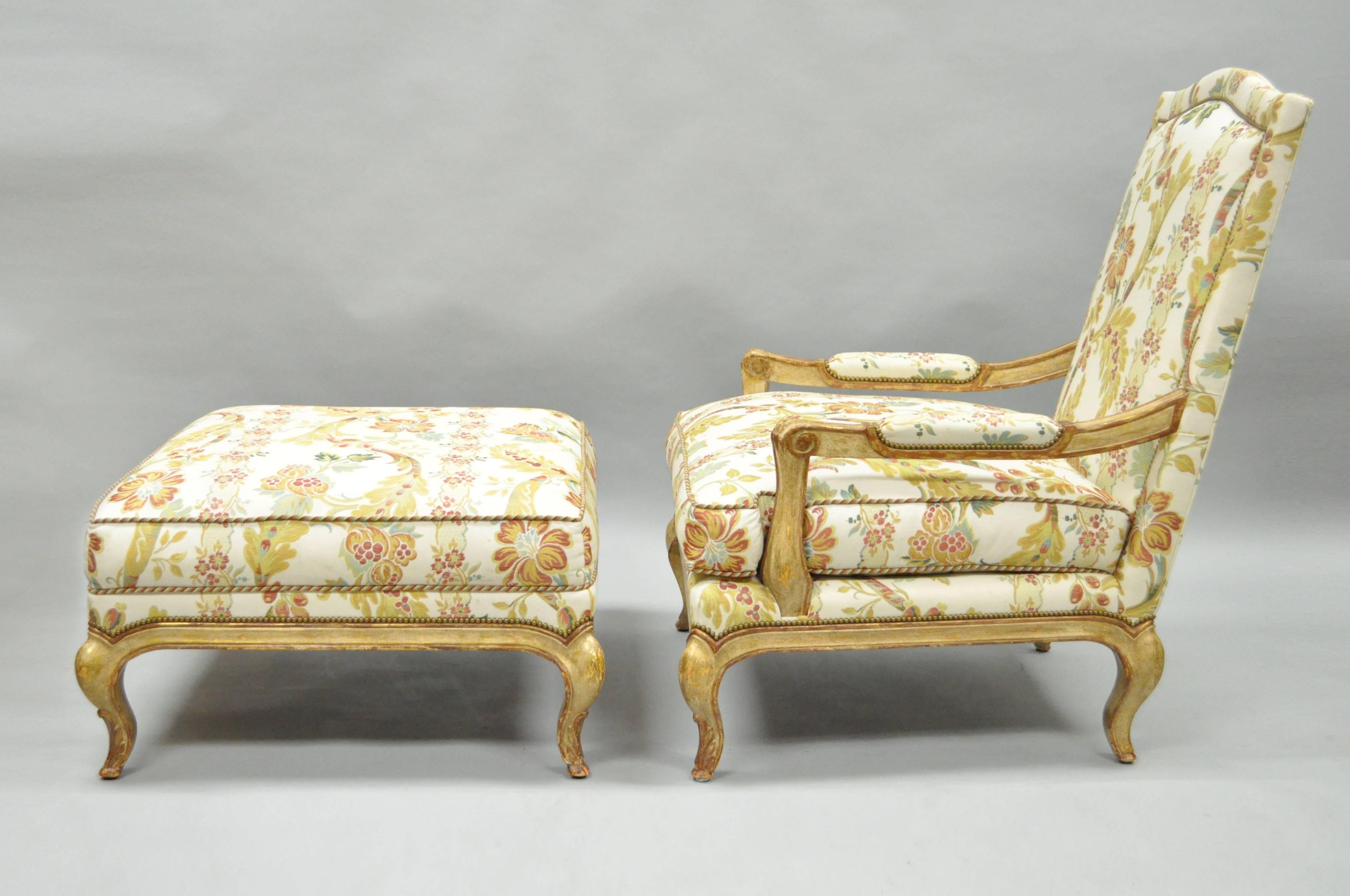 Nancy Corzine Country French Louis XV Style Bergere Lounge Chair and Ottoman 1