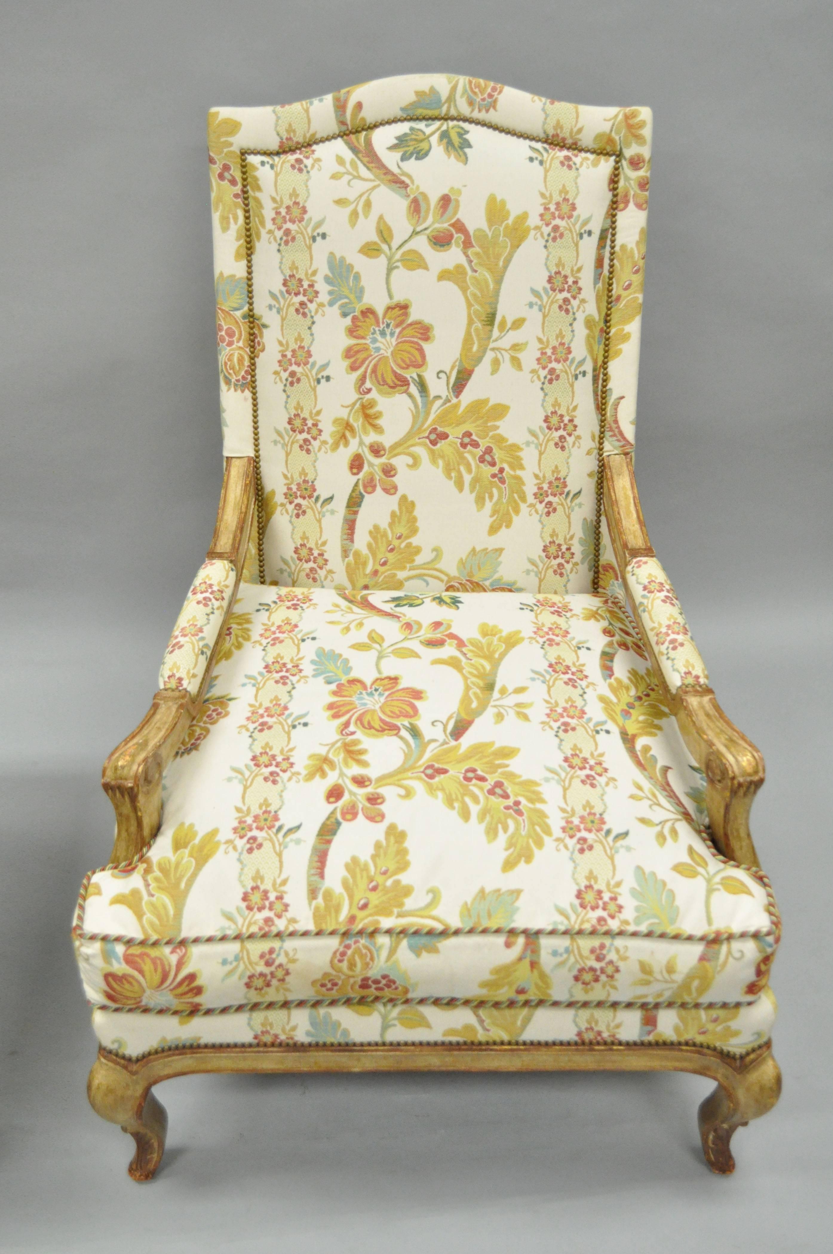 American Nancy Corzine Country French Louis XV Style Bergere Lounge Chair and Ottoman For Sale