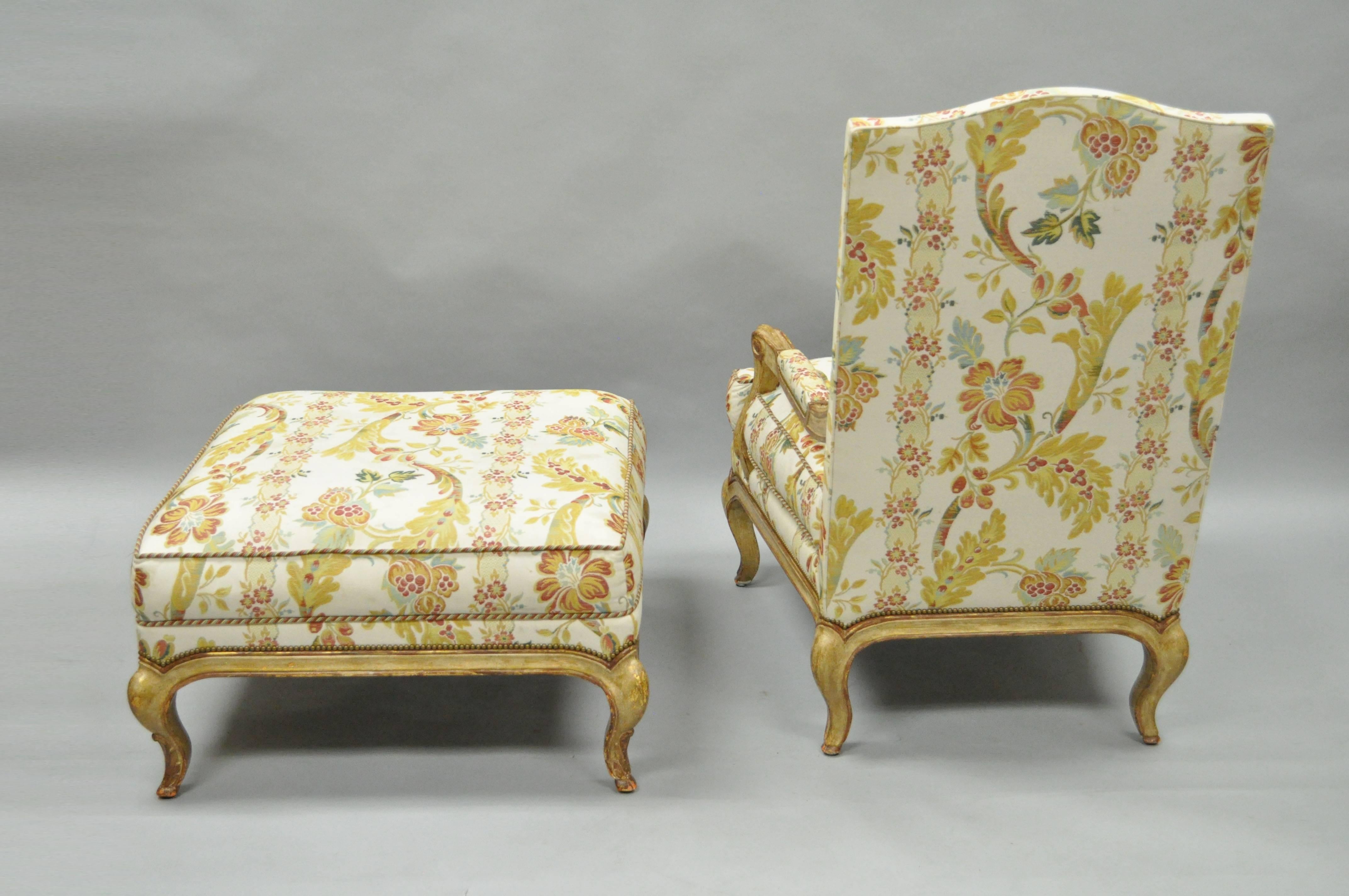 20th Century Nancy Corzine Country French Louis XV Style Bergere Lounge Chair and Ottoman