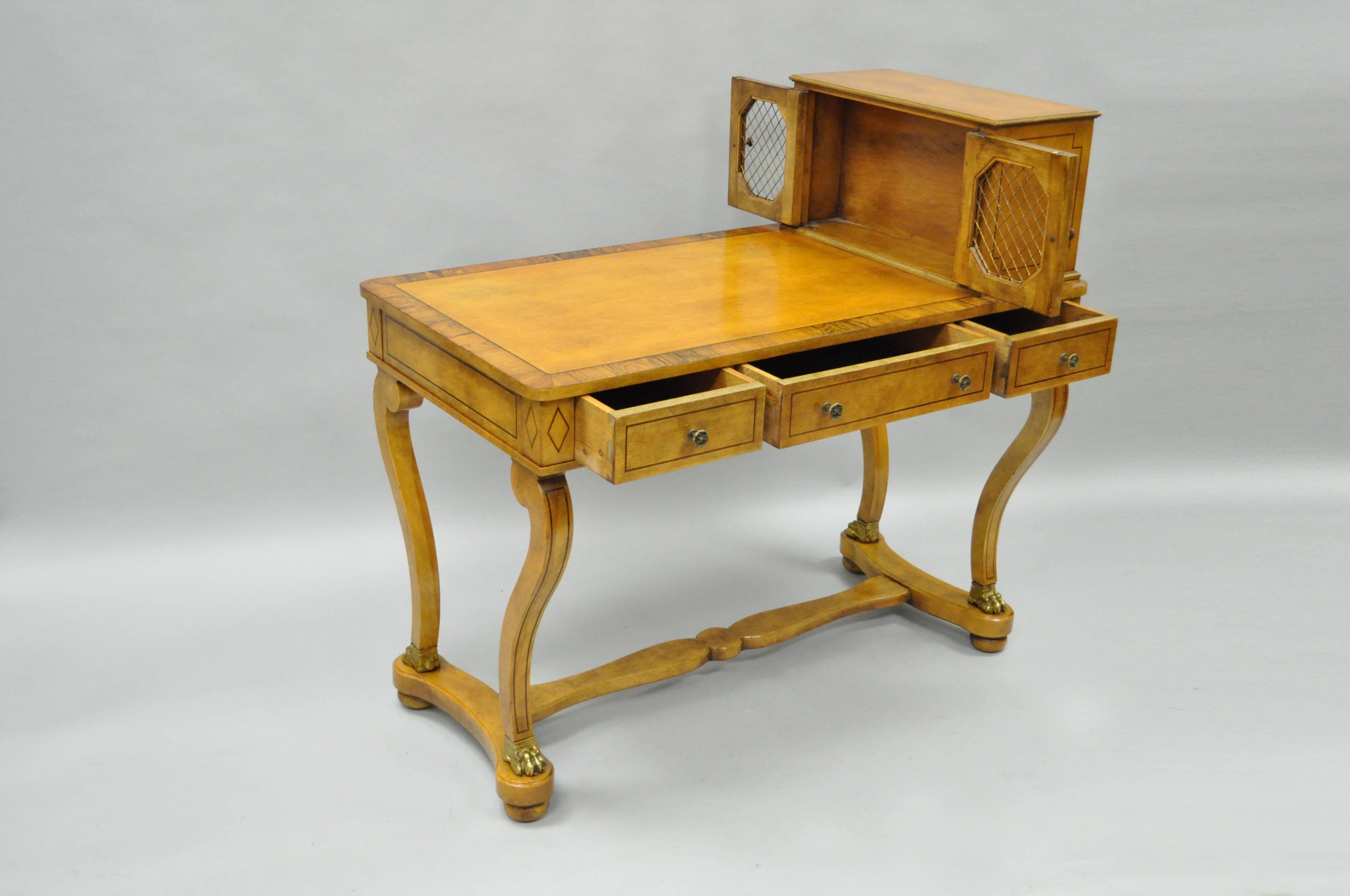American Vintage French Regency Rosewood Walnut Cartonnier Desk Table Bronze Paw Feet For Sale