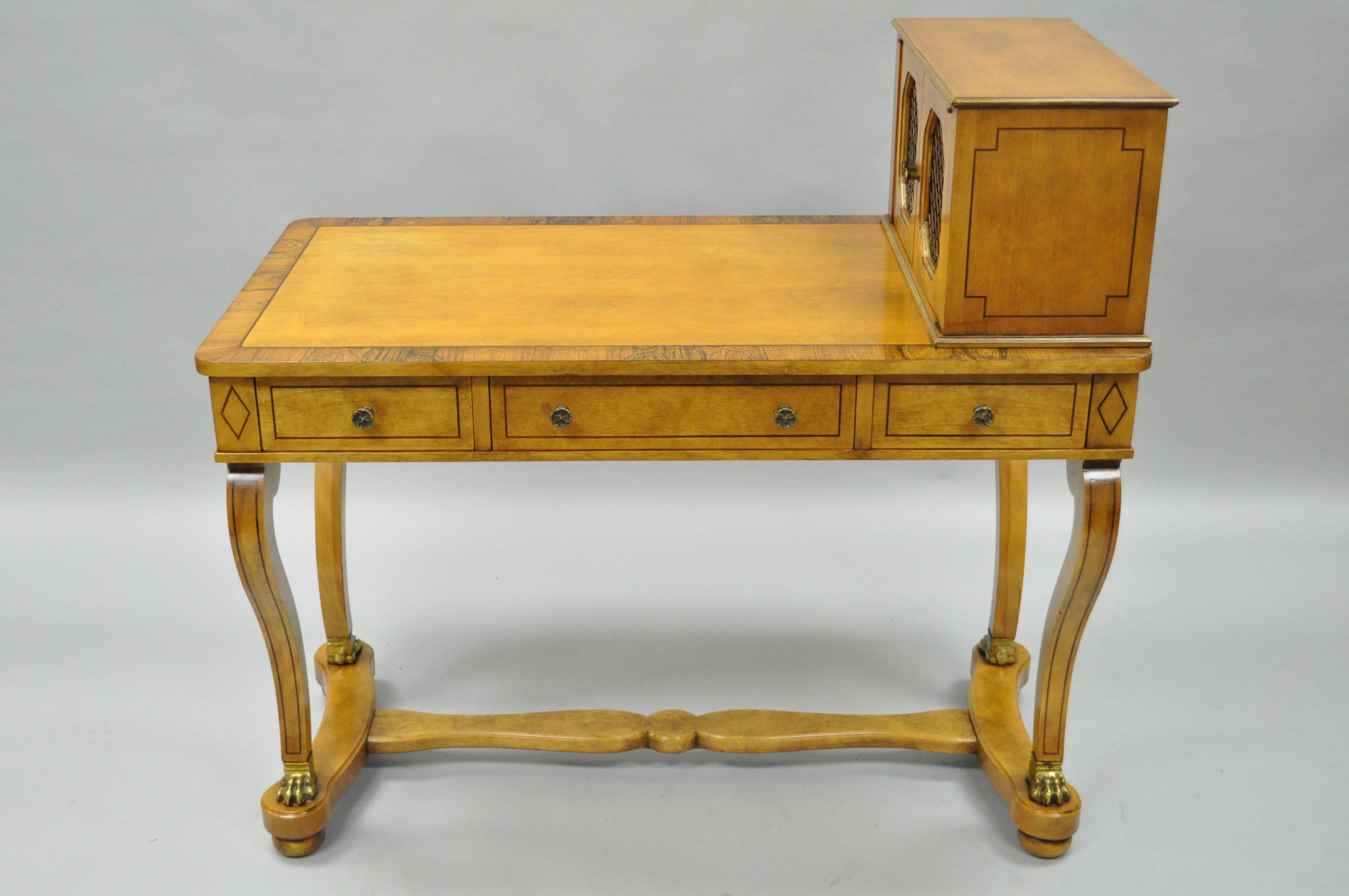 Vintage French Regency Rosewood Walnut Cartonnier Desk Table Bronze Paw Feet For Sale 5