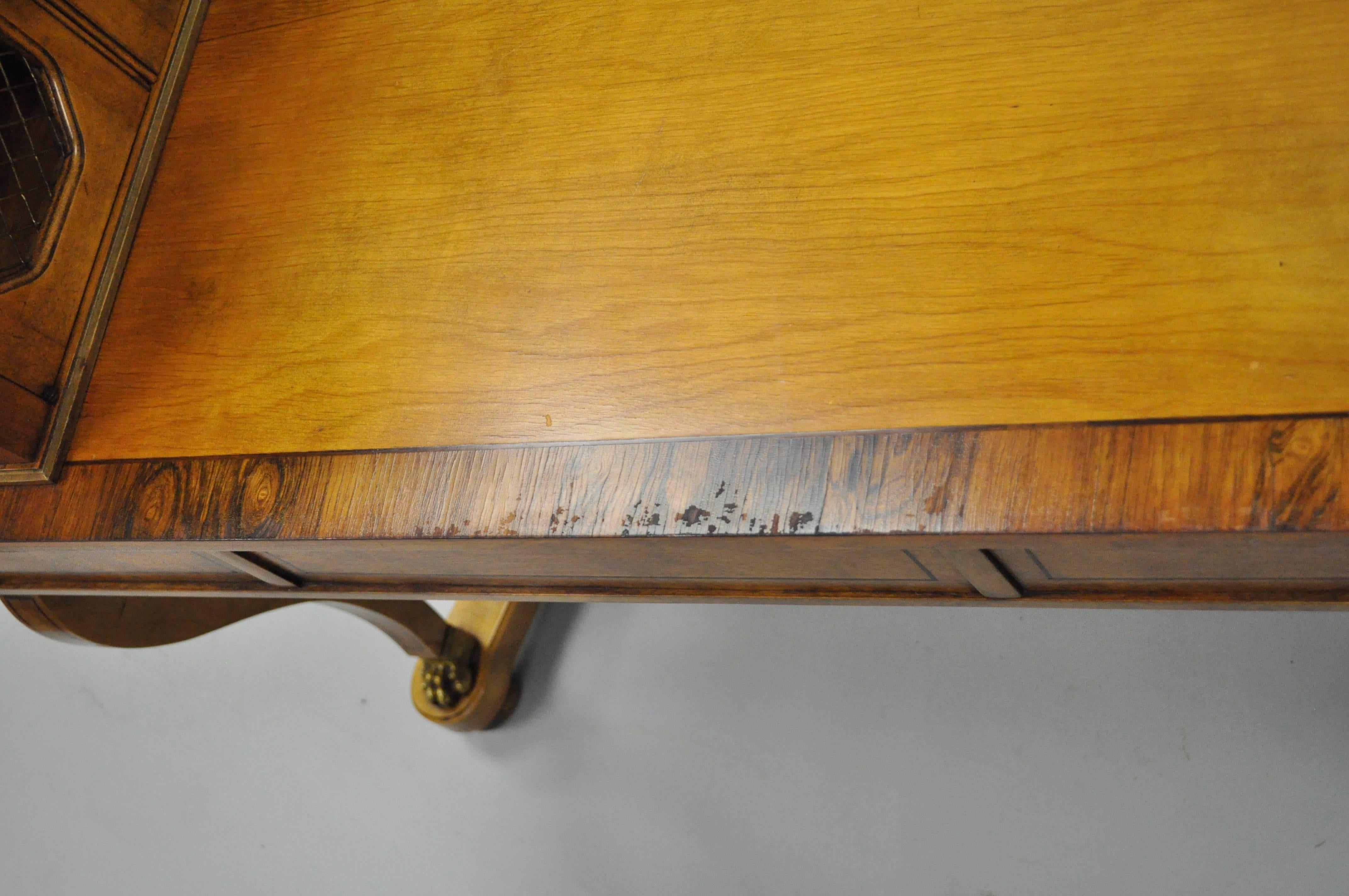 Vintage French Regency Rosewood Walnut Cartonnier Desk Table Bronze Paw Feet For Sale 3