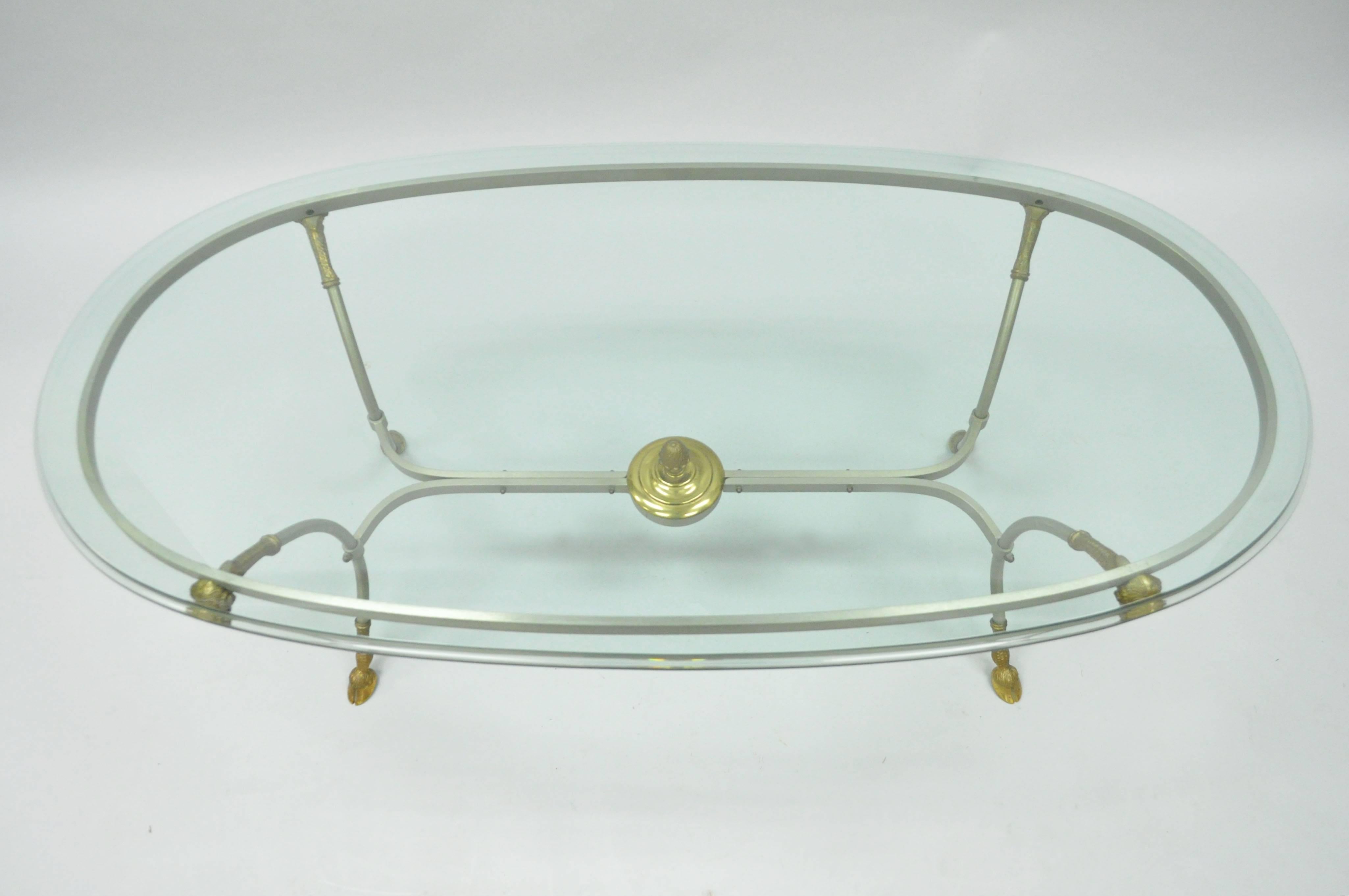 vintage brass and glass oval coffee table