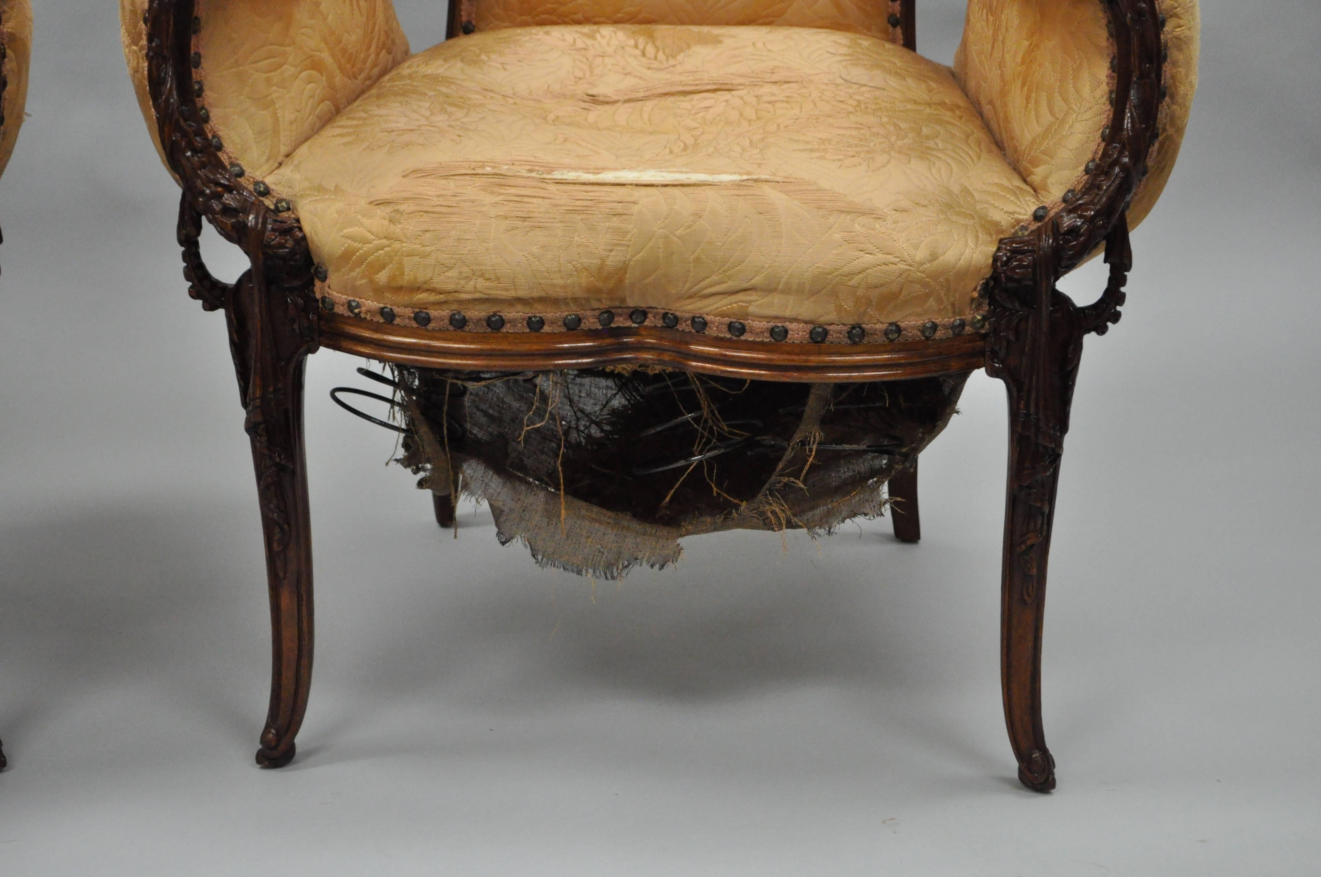 Pair of Carved Mahogany French Hollywood Regency Fireside Chairs Grosfeld House For Sale 1