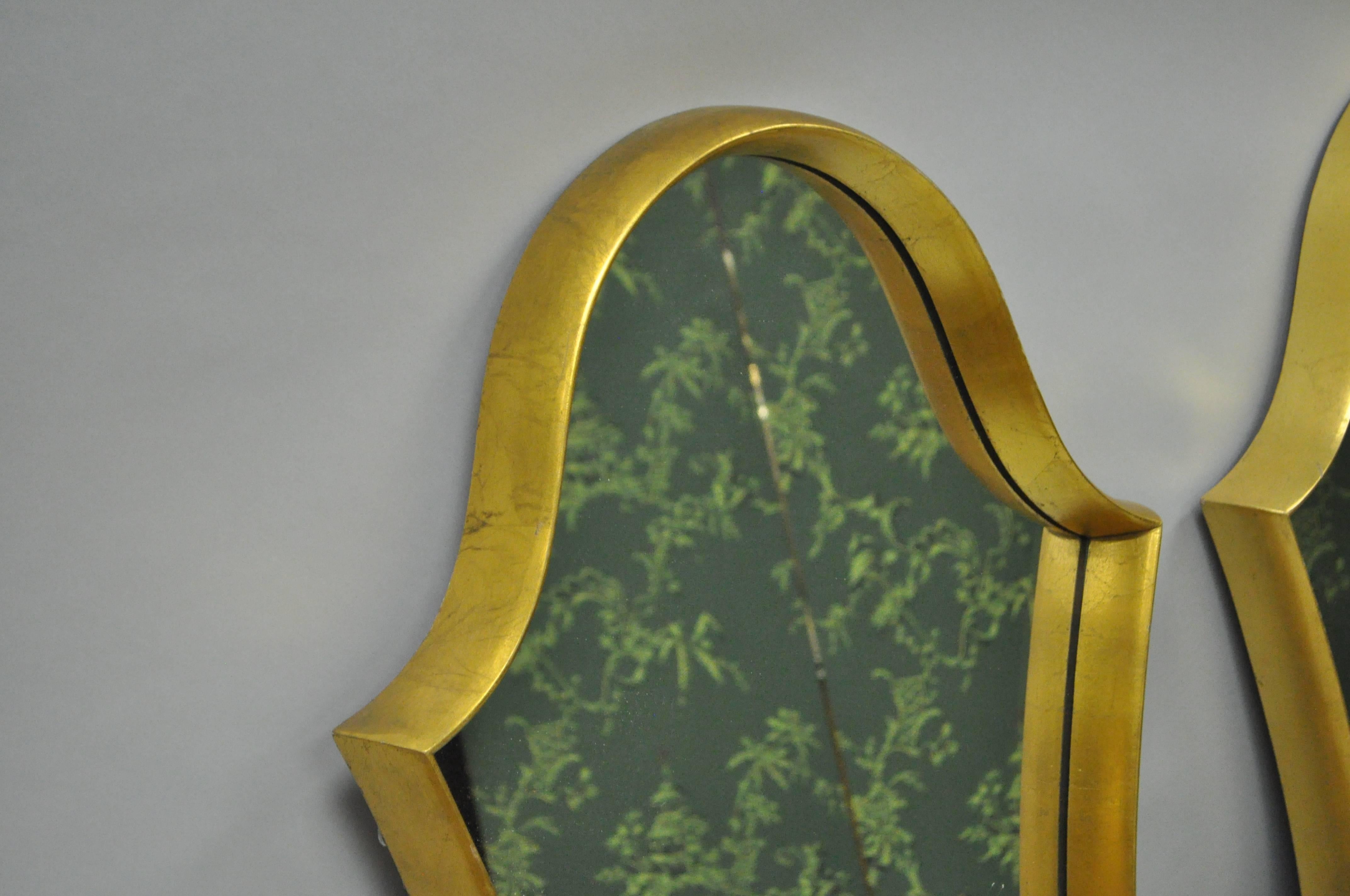 Pair of Hollywood Regency Wood Frame Gold Leaf Keyhole Wall Mirrors Attr Labarge In Good Condition In Philadelphia, PA