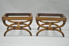 Pair of Carved Walnut French Neoclassical Style Curule X-Form Benches or Stools