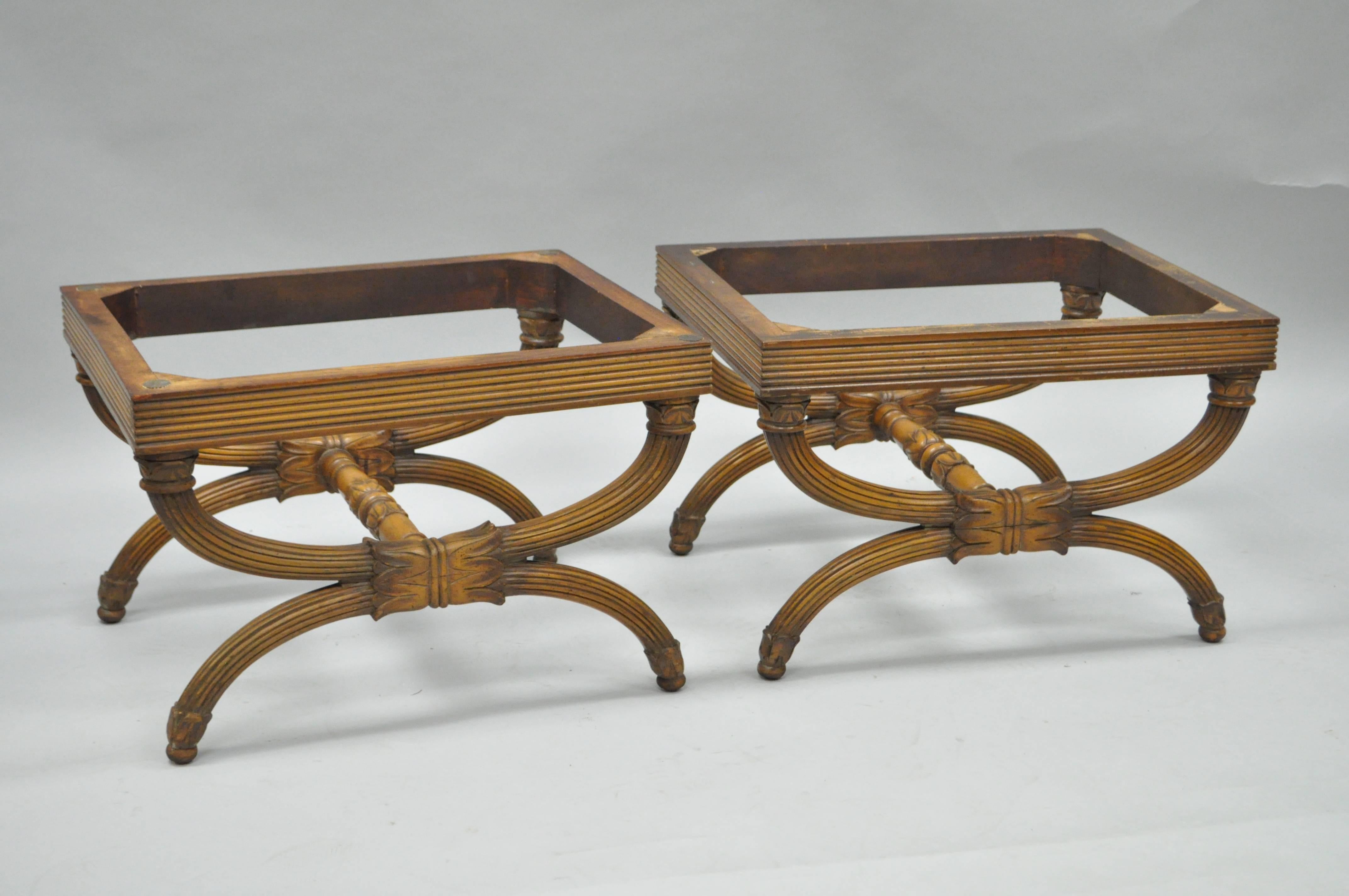 Pair of Carved Walnut French Neoclassical Style Curule X-Form Benches or Stools 4