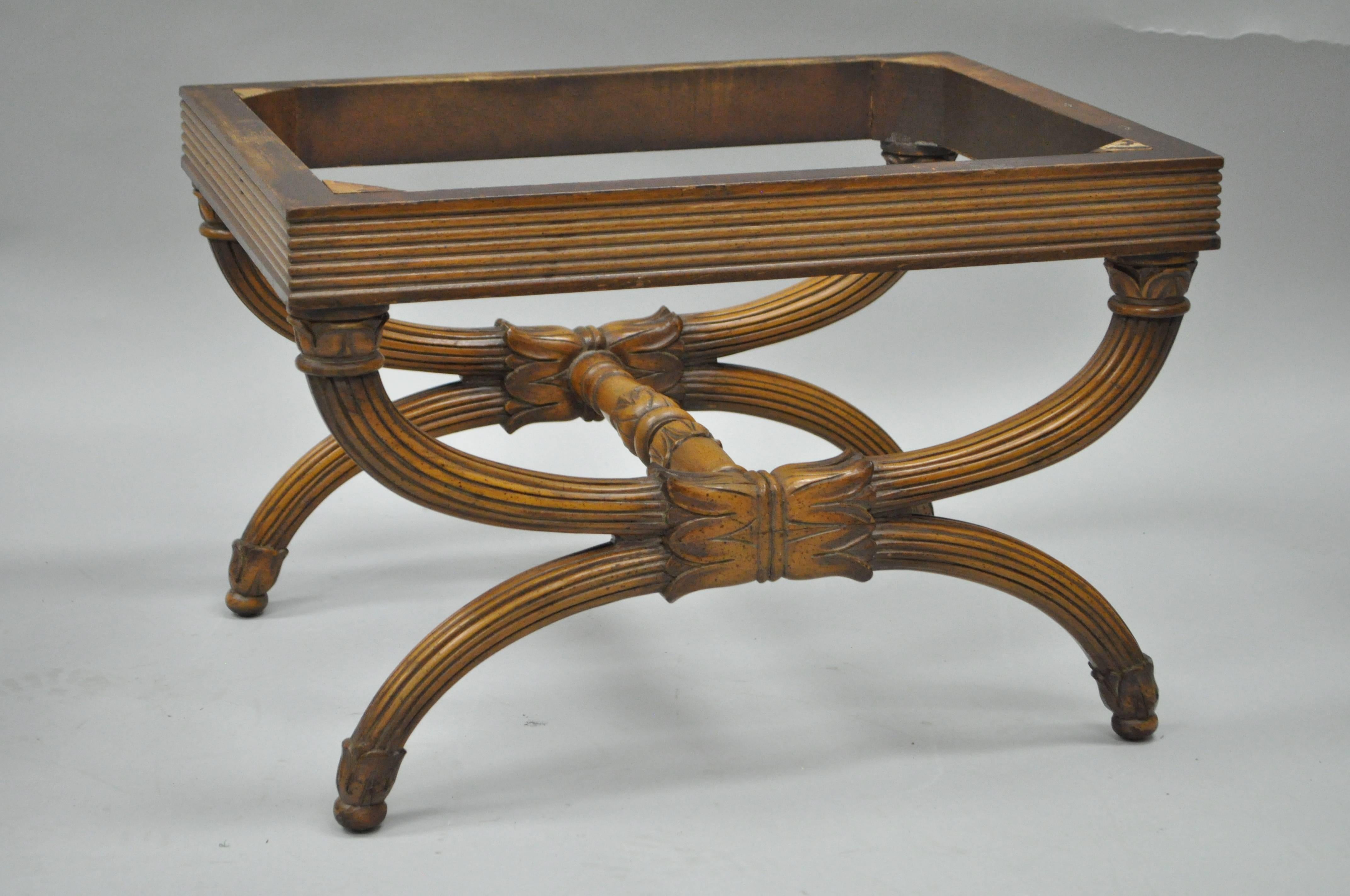 Pair of Carved Walnut French Neoclassical Style Curule X-Form Benches or Stools In Good Condition In Philadelphia, PA