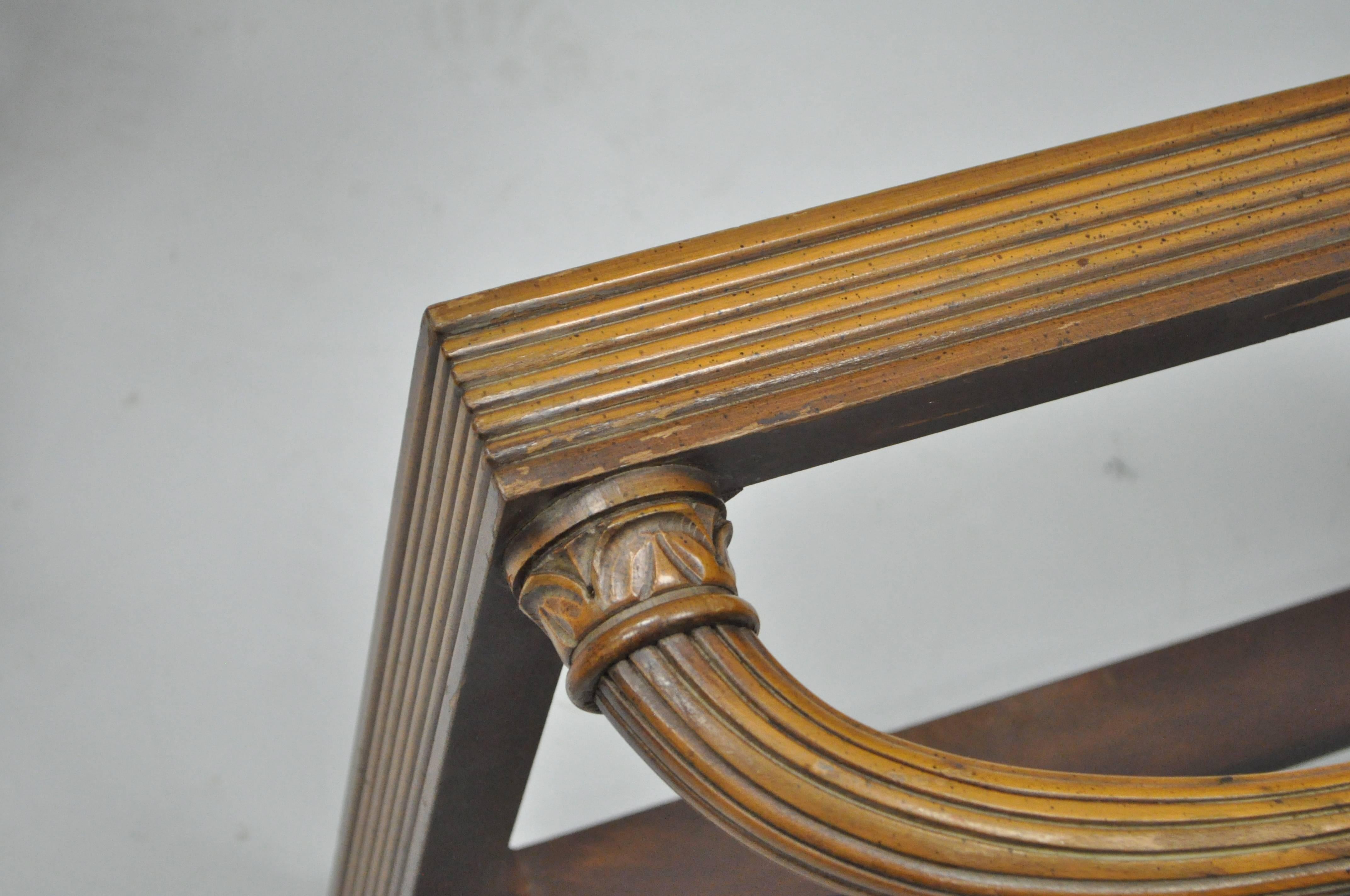 Pair of Carved Walnut French Neoclassical Style Curule X-Form Benches or Stools 3