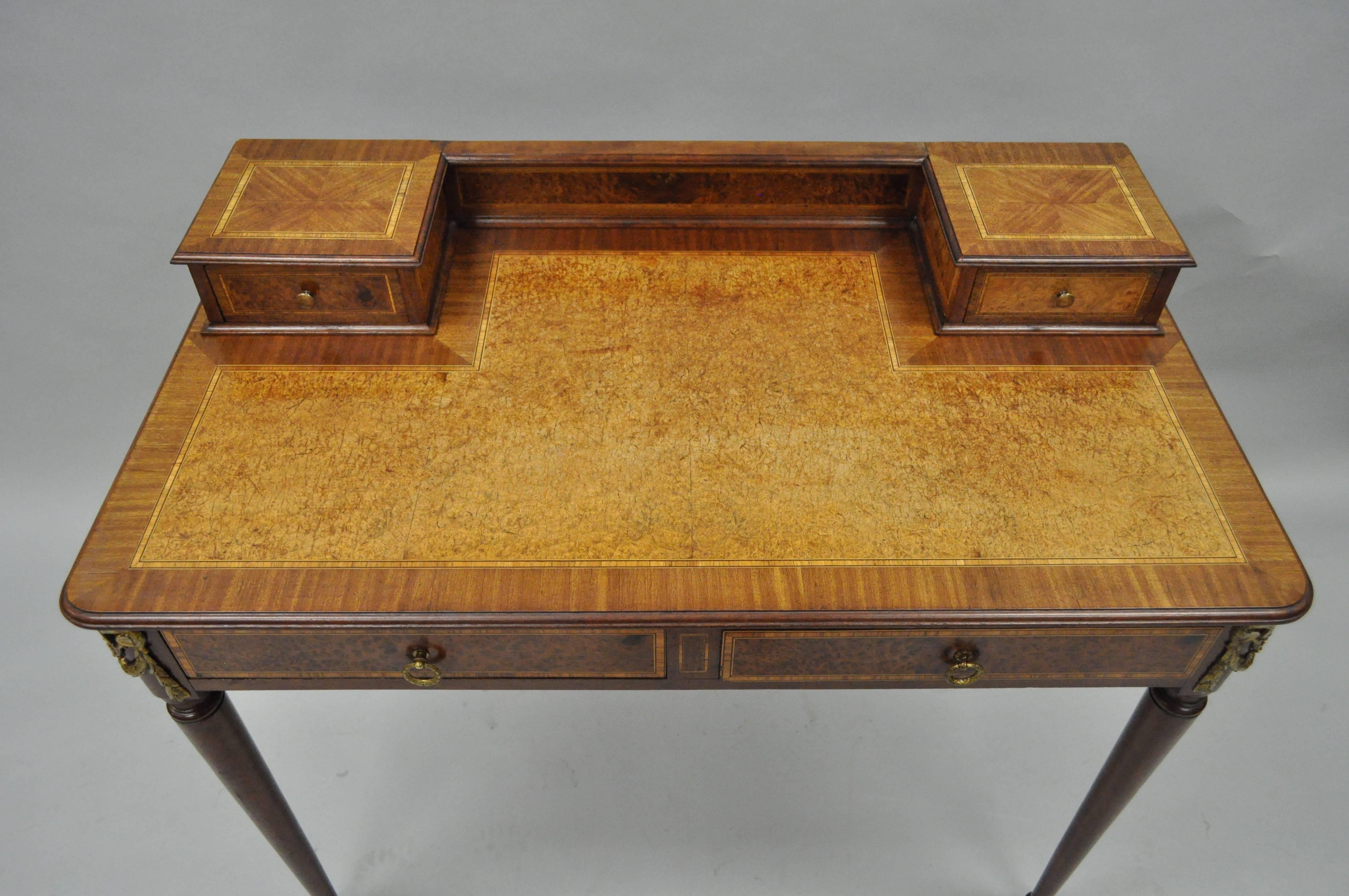 French Louis XVI Style Inlaid and Bronze Ormolu Ladies Writing Desk In Good Condition In Philadelphia, PA