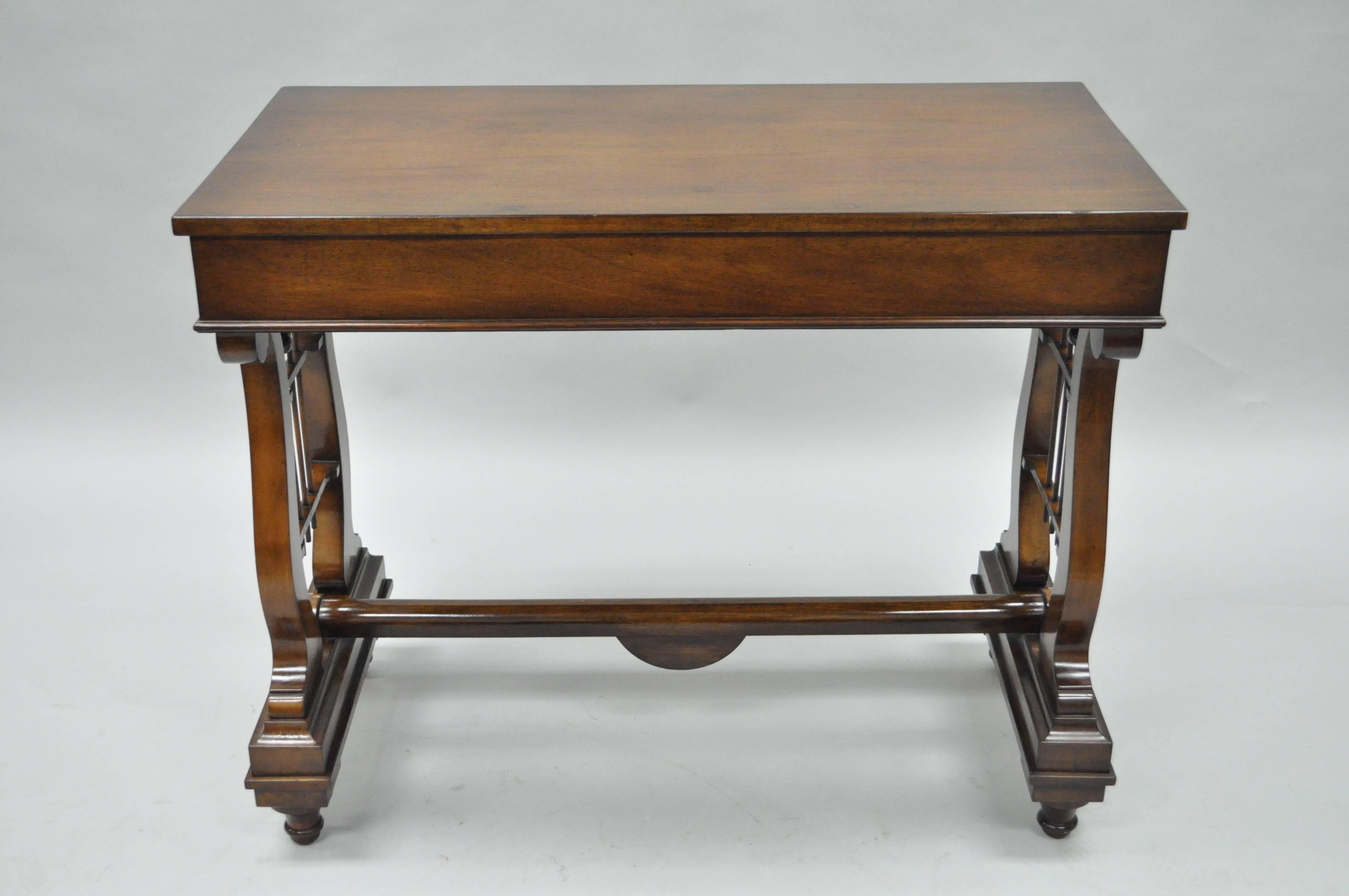 French Neoclassical Regency Style Mahogany One-Drawer Lyre Desk Console Table For Sale 1
