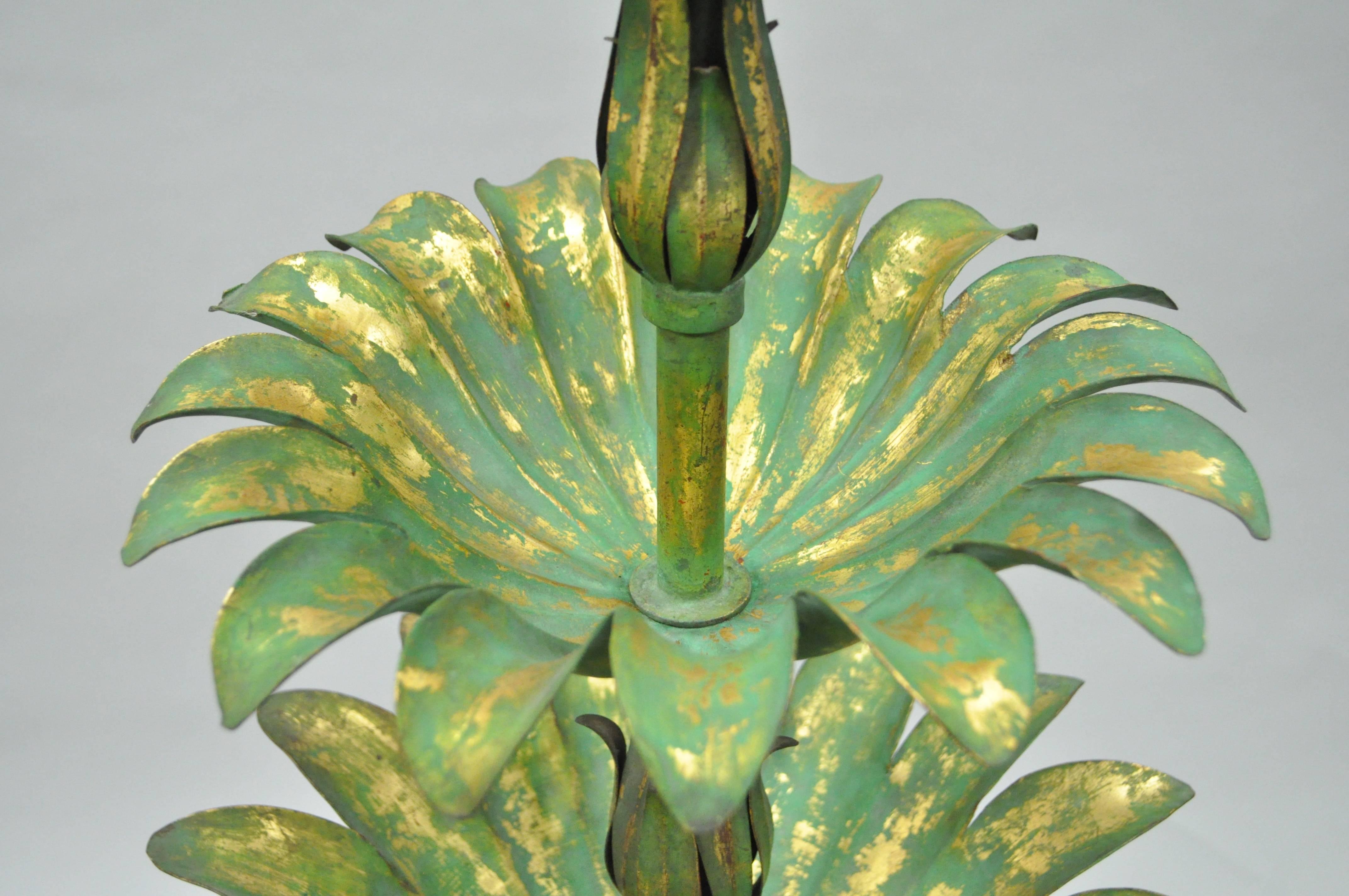 Fer Sculpture italienne de palmier en métal doré vert et or de style Hollywood Regency de 152,4 cm en vente
