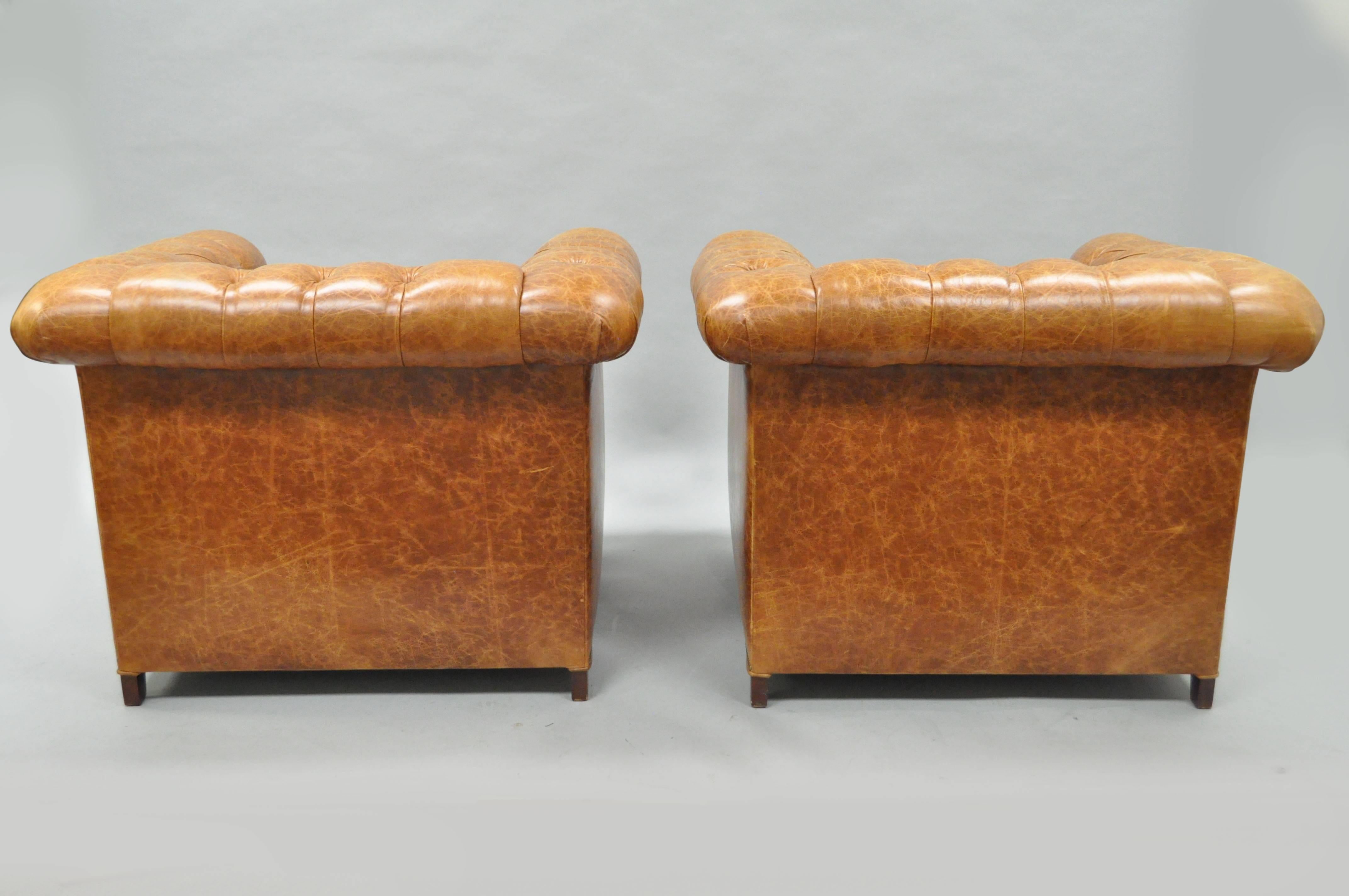 Pair of Leathercraft Tufted Chesterfield Cognac Leather Lounge Club Chairs 2