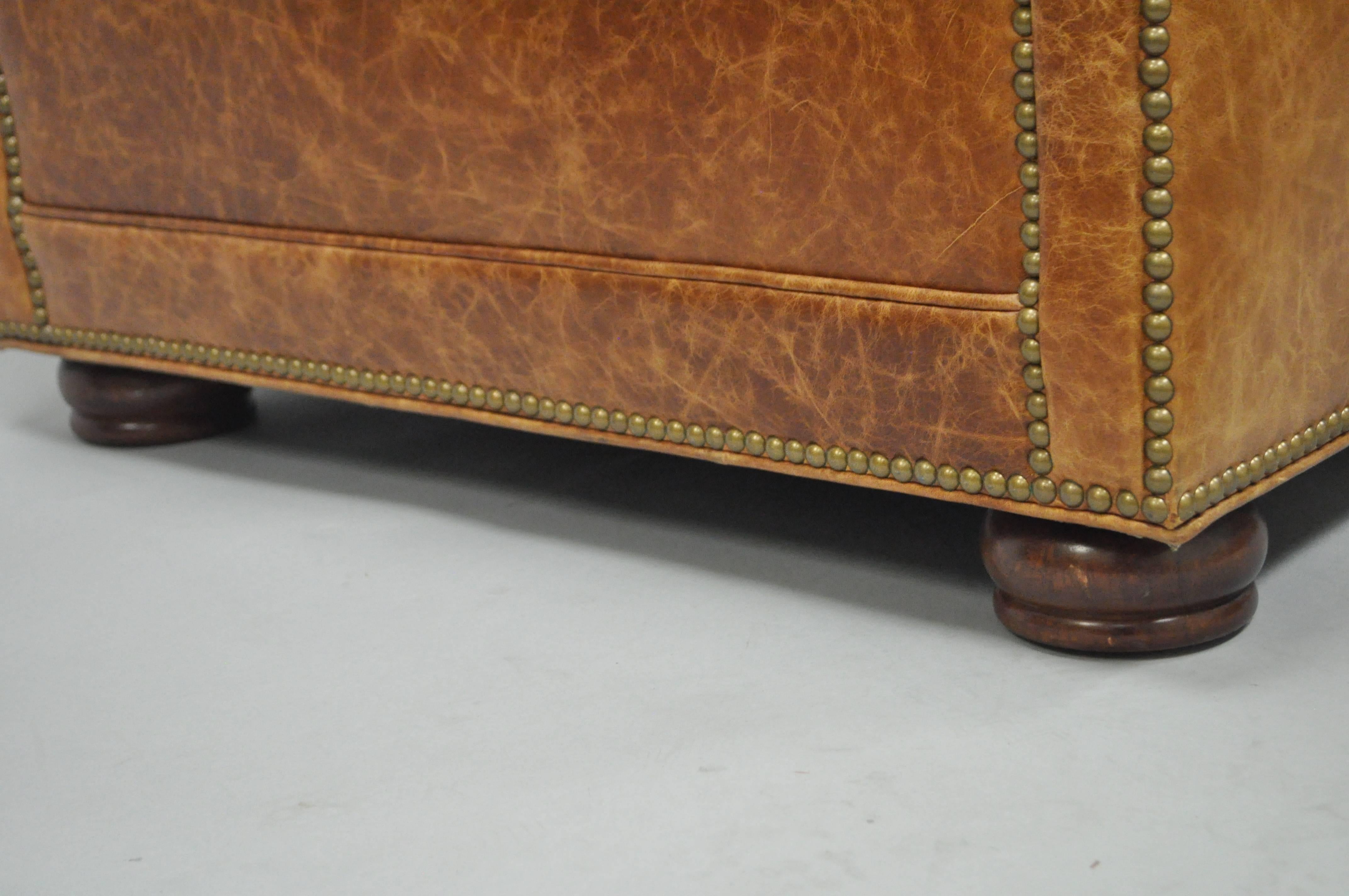 Pair of Leathercraft Tufted Chesterfield Cognac Leather Lounge Club