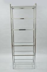 Mid-Century Modernes Bücherregal mit sechs Regalen aus poliertem Chrom:: Messing und Glas