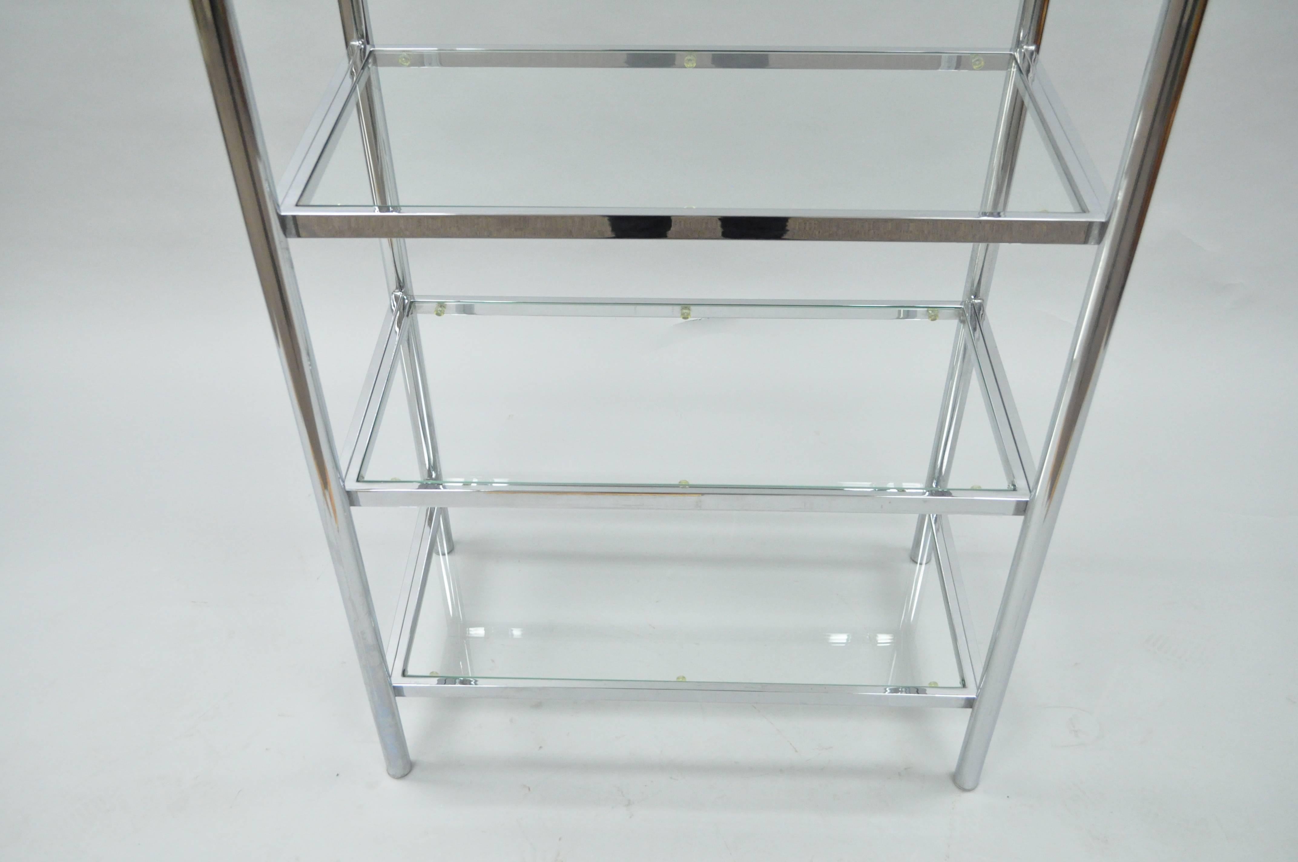 Mid-Century Modern Polished Chrome, Brass and Glass Six Shelf Étagère Bookcase In Excellent Condition In Philadelphia, PA