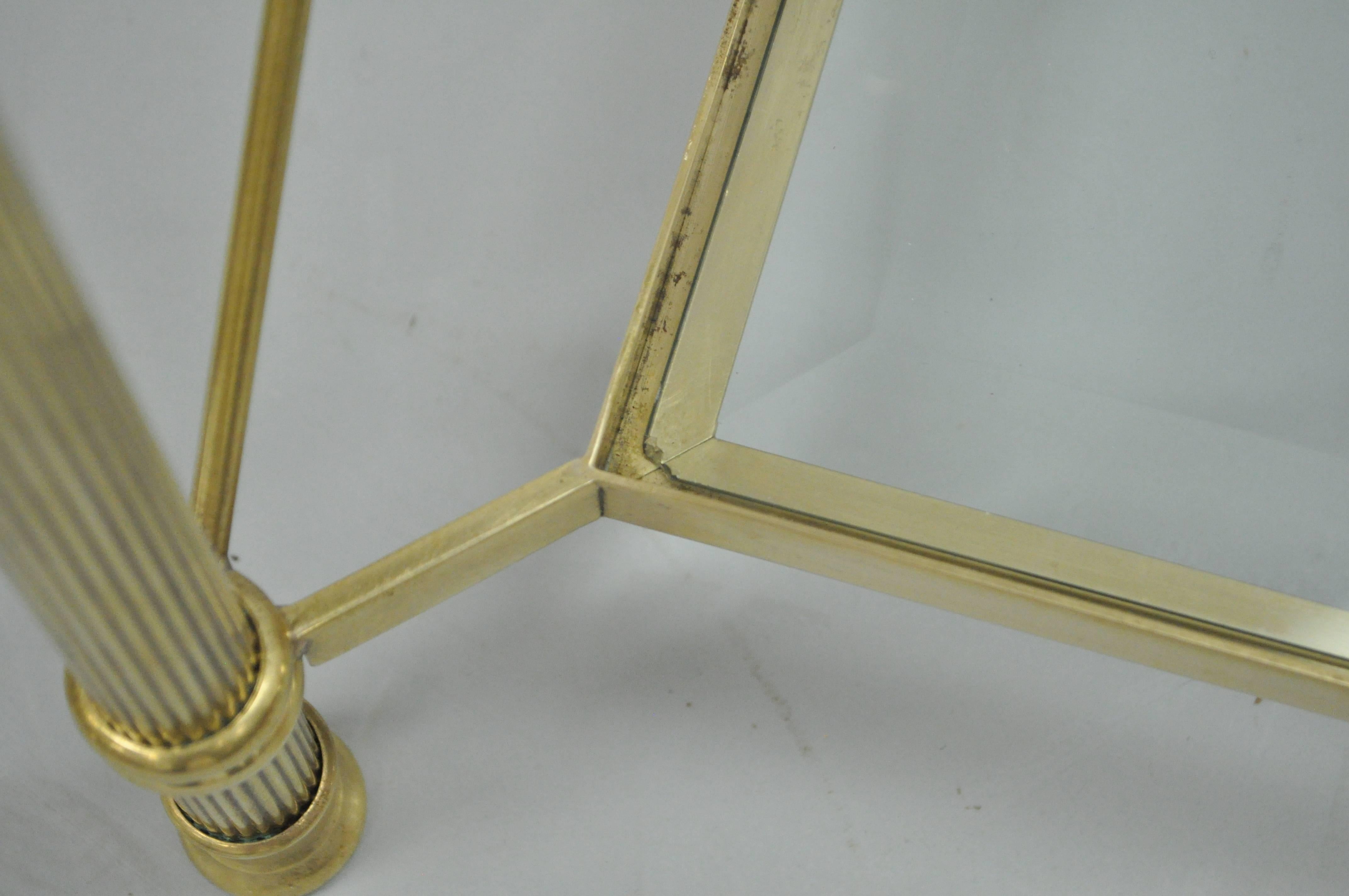 Mid-20th Century Pair of Brass and Glass Neoclassical Directoire Style X-Form Square End Tables