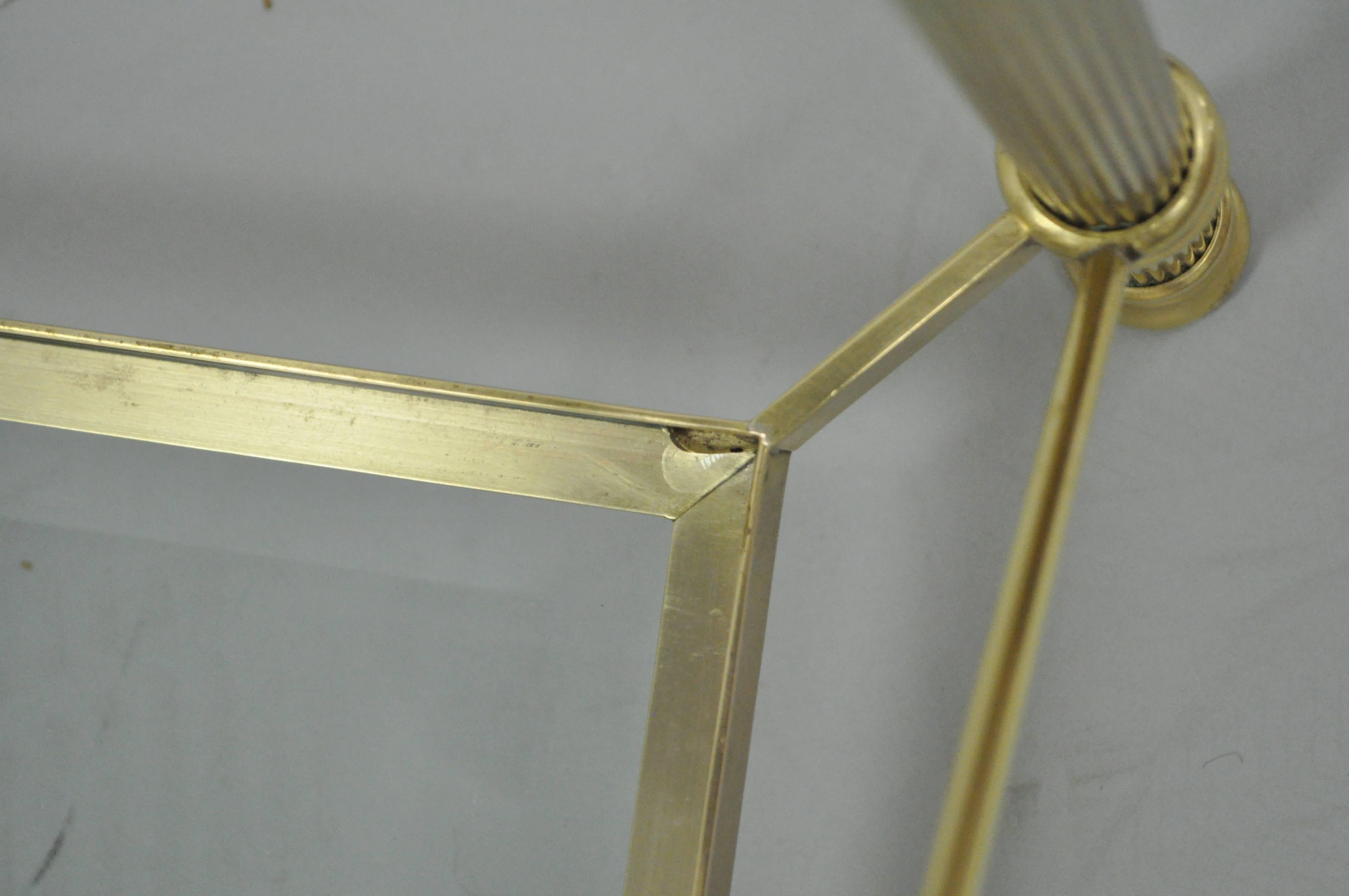 Pair of Brass and Glass Neoclassical Directoire Style X-Form Square End Tables 1