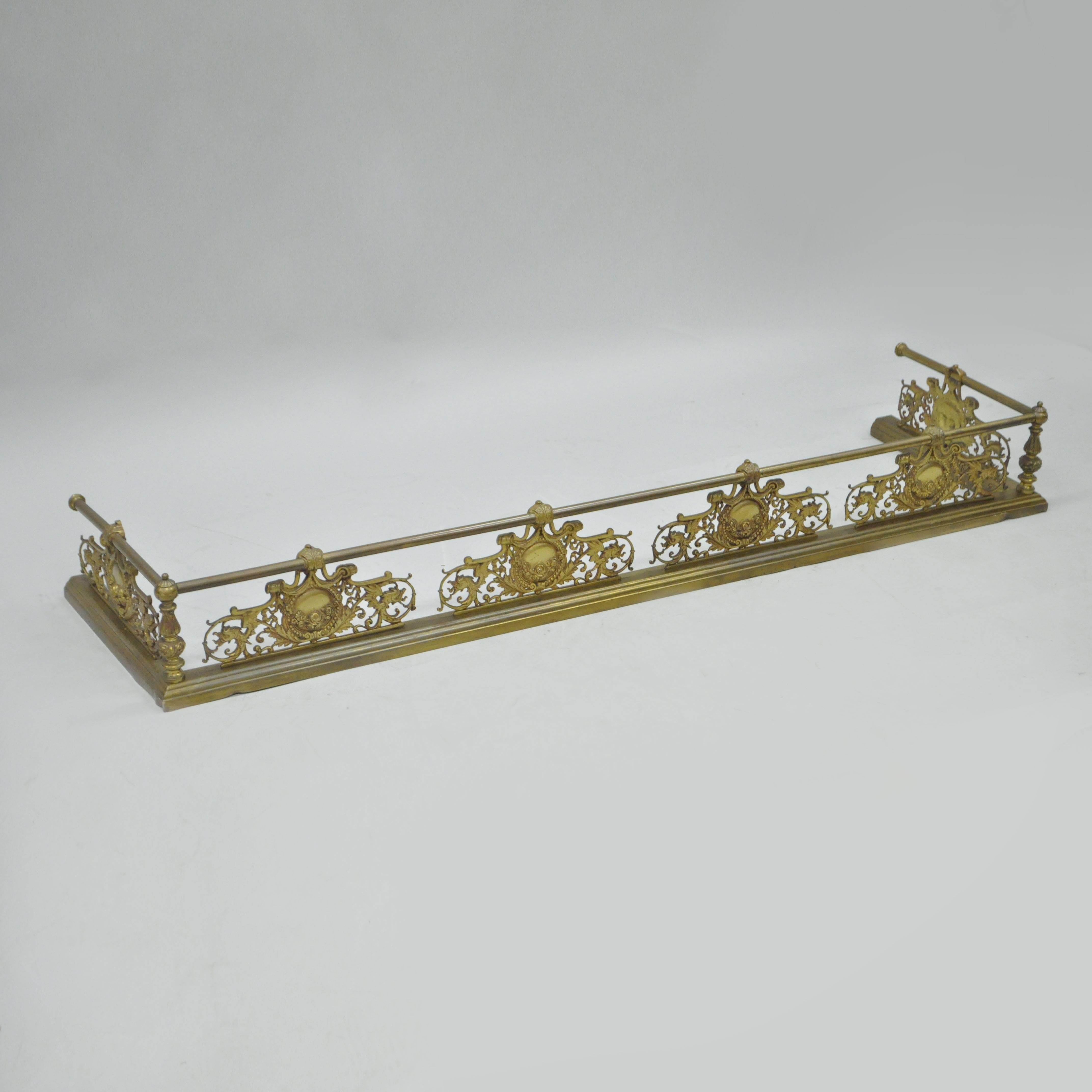 Antique French Louis XV Style Victorian Brass Rose Bird Fireplace Mantel Fender For Sale 3