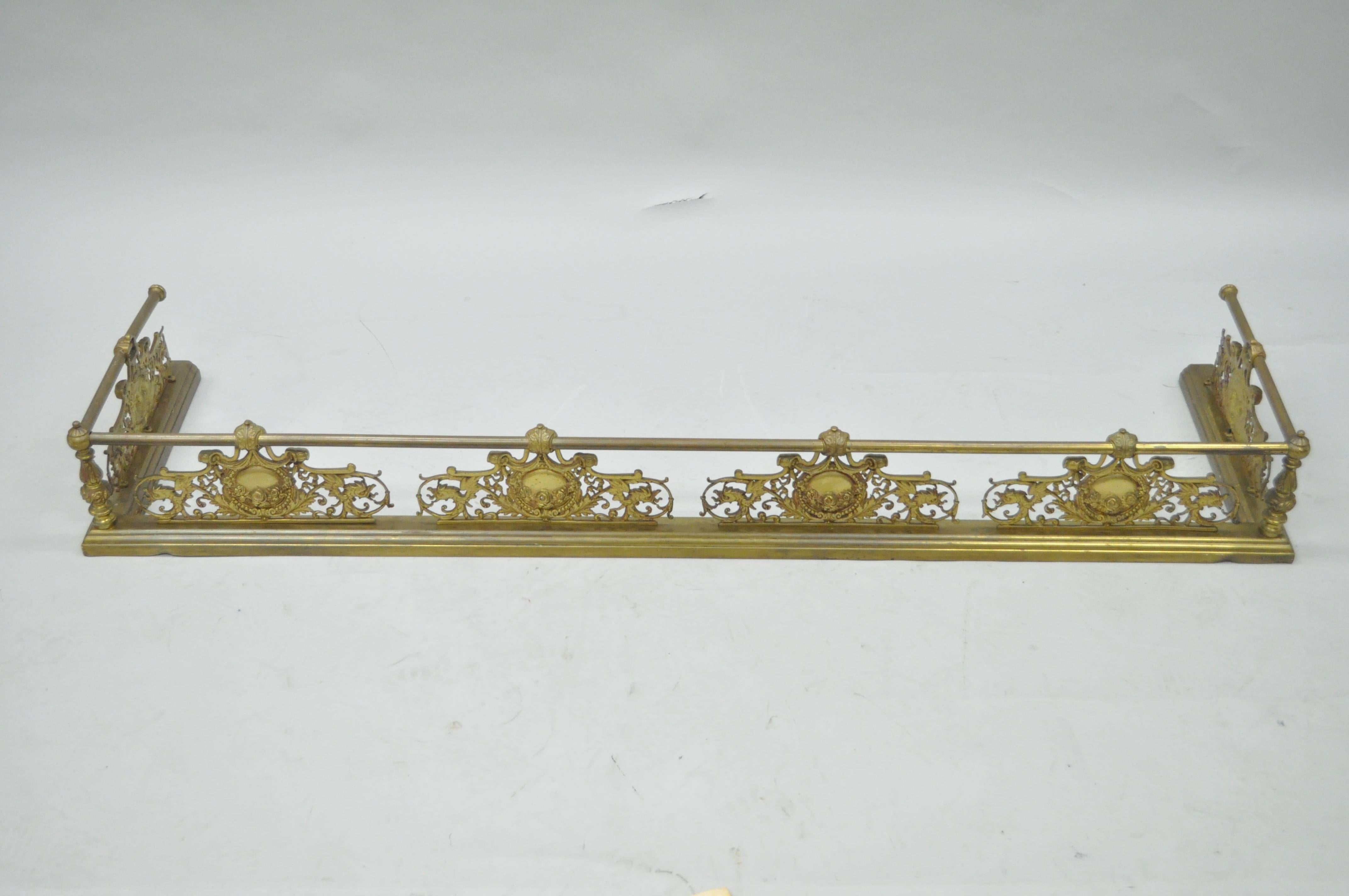 Cast Antique French Louis XV Style Victorian Brass Rose Bird Fireplace Mantel Fender For Sale
