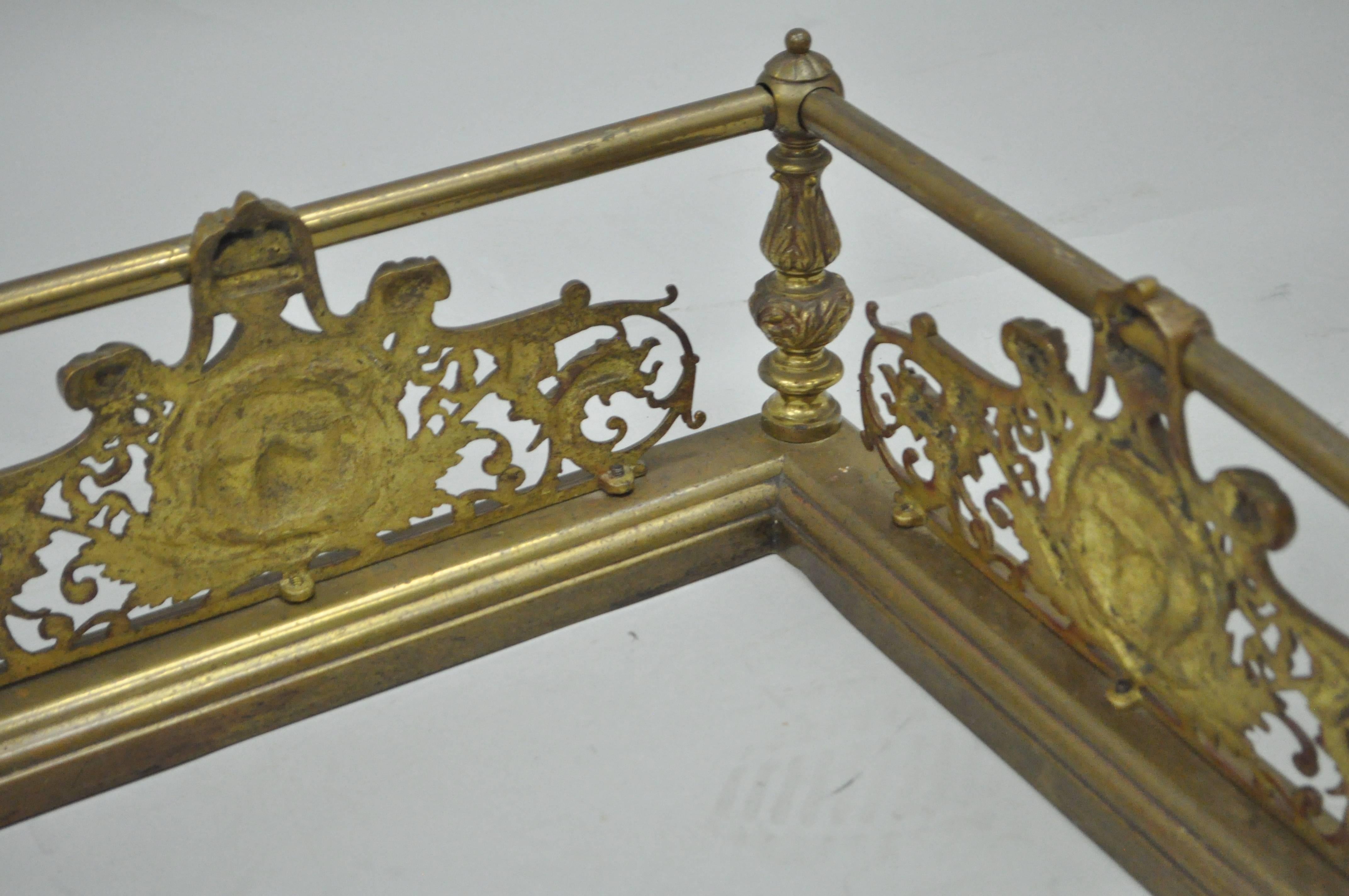 Antique French Louis XV Style Victorian Brass Rose Bird Fireplace Mantel Fender For Sale 1