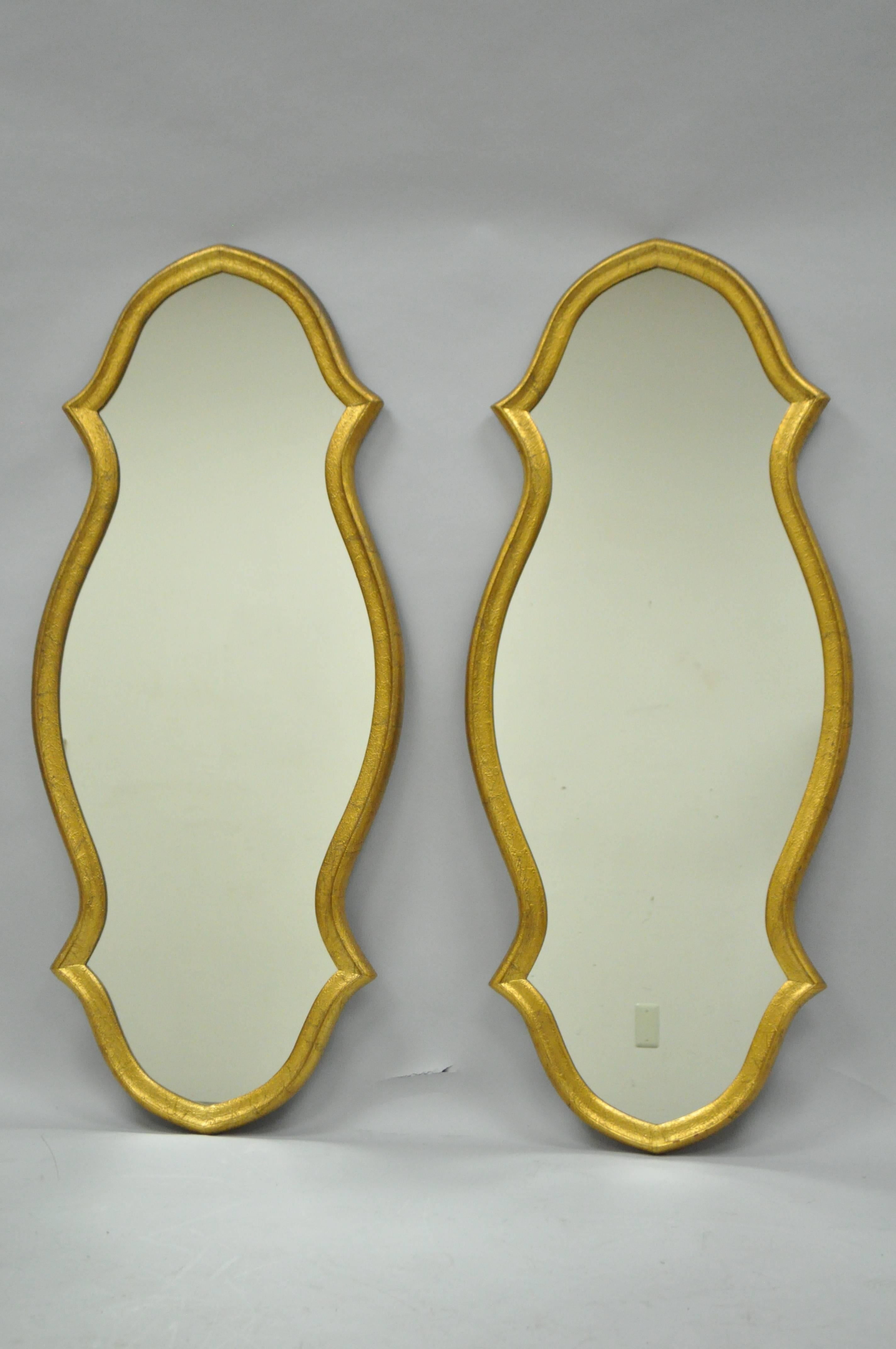 Pair of Vintage Carved Wood Hollywood Regency Gold Keyhole Frame Wall Mirrors 4