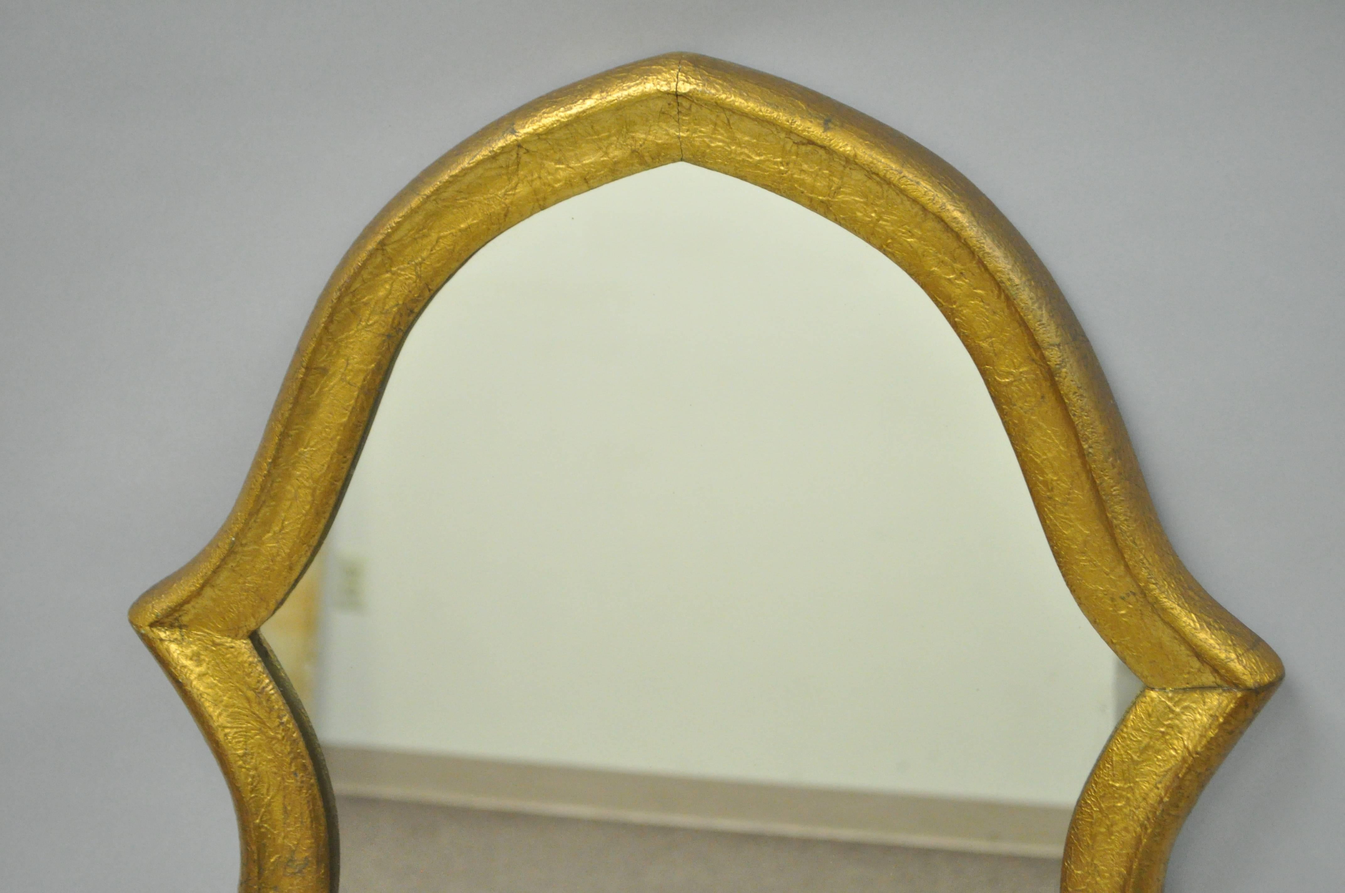 Pair of Vintage Carved Wood Hollywood Regency Gold Keyhole Frame Wall Mirrors In Good Condition In Philadelphia, PA