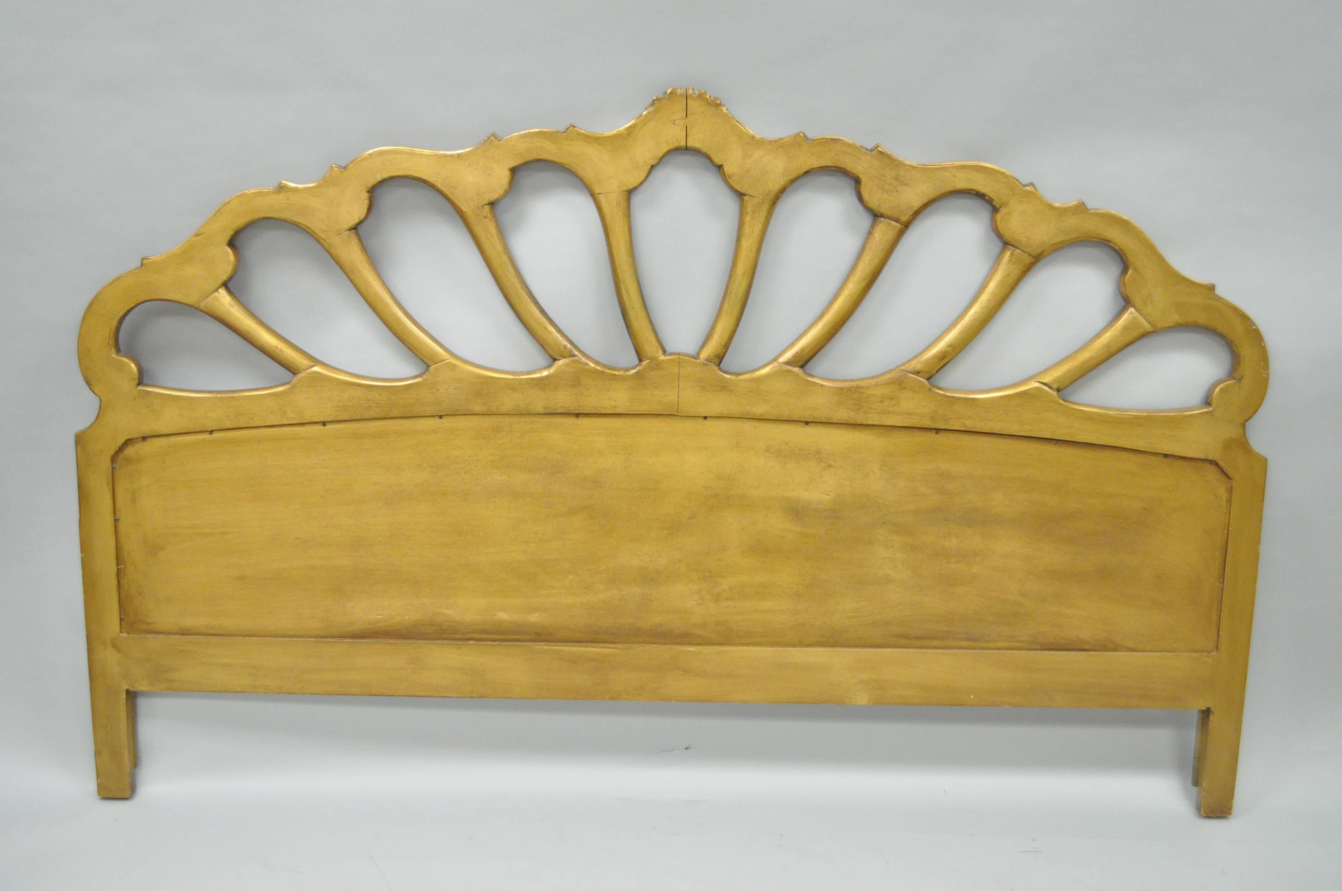 Mid-20th Century Italian Carved Gold Leaf Gilt Wood King Size Hollywood Regency Bed Headboard