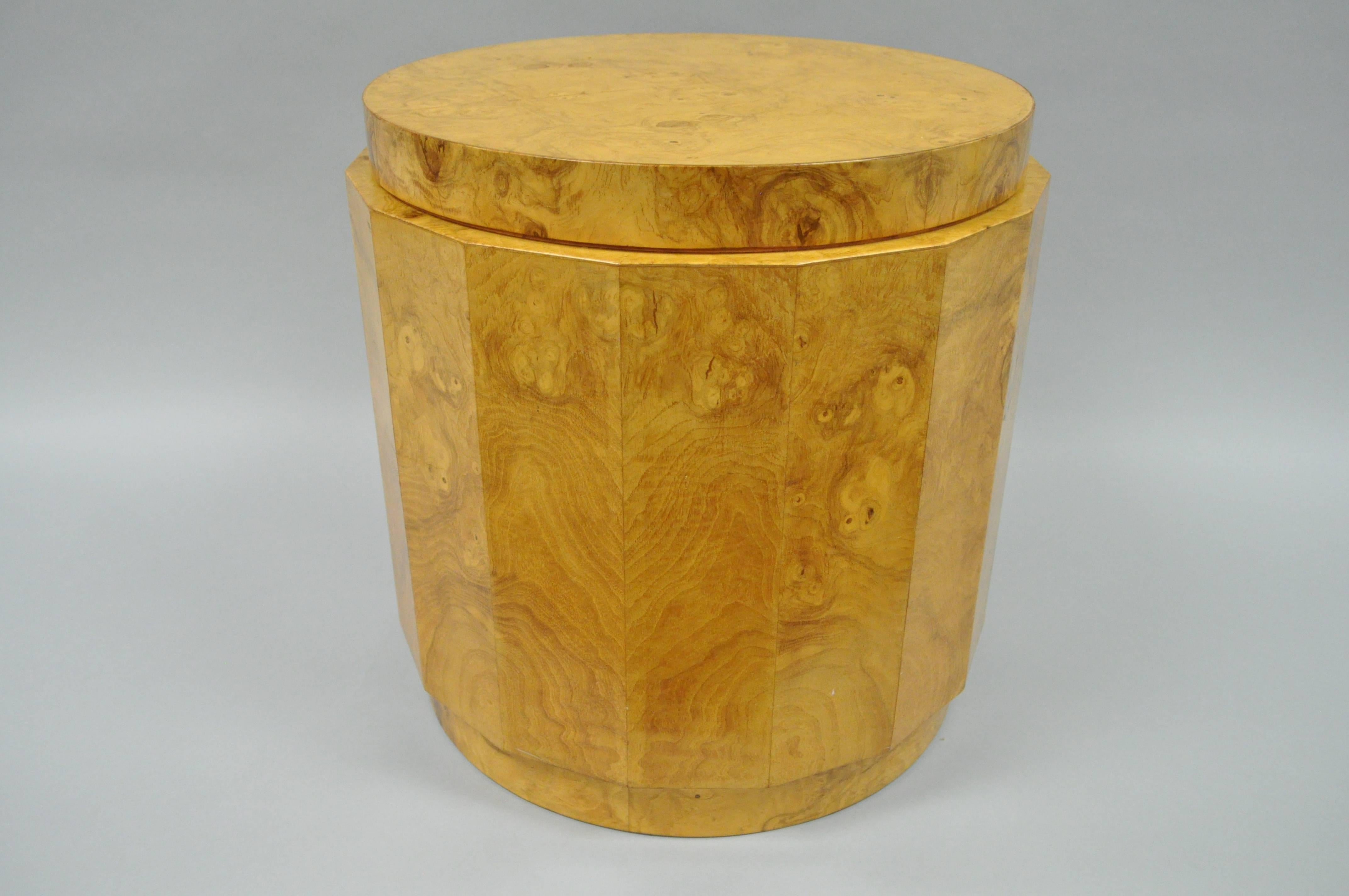 Edward Wormley Dunbar Burl Wood Pedestal Accent Drum Table 6302F Mid Century For Sale 2