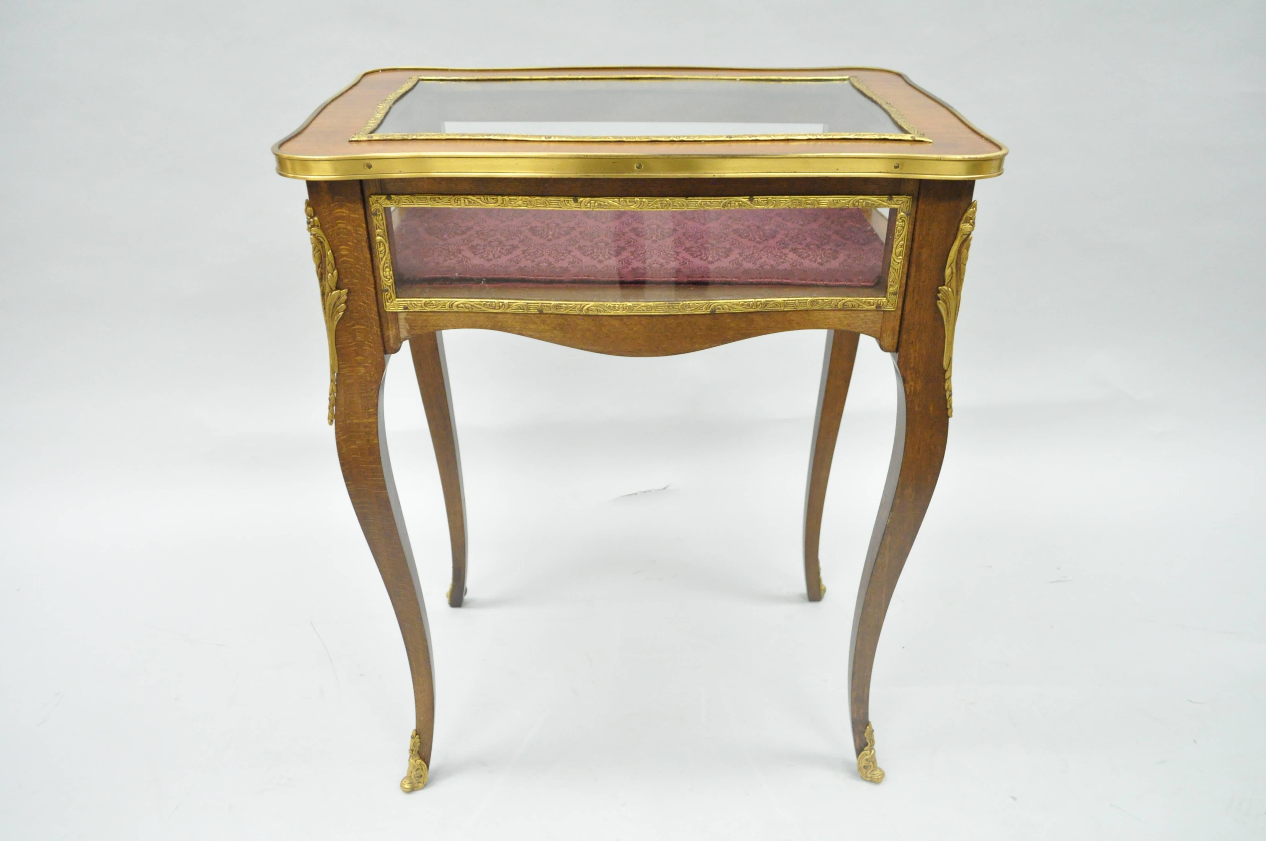 Vintage French Louis XV Style Brass and Glass Flip Top Display Accent Side Table 2