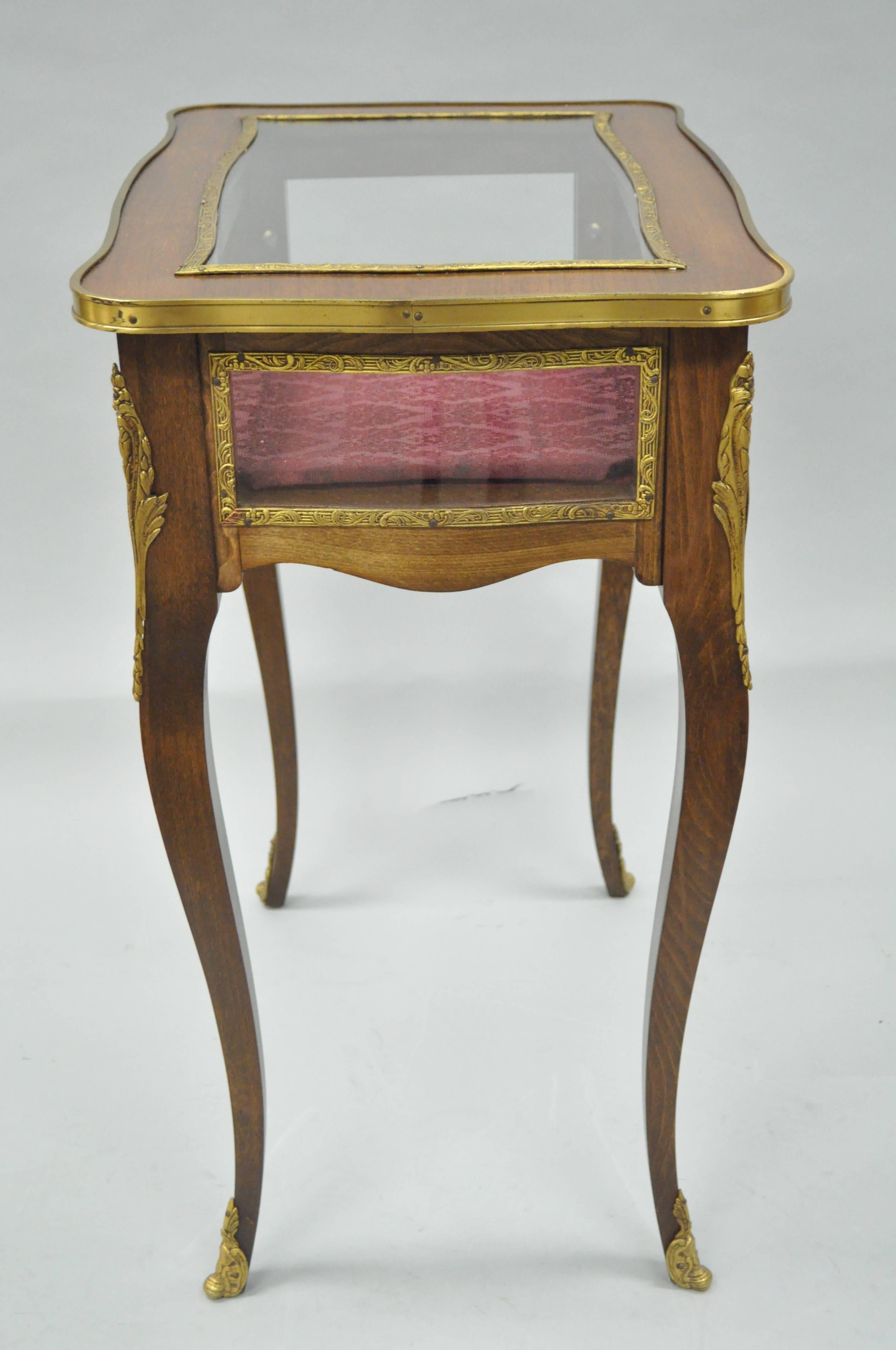 Spanish Vintage French Louis XV Style Brass and Glass Flip Top Display Accent Side Table