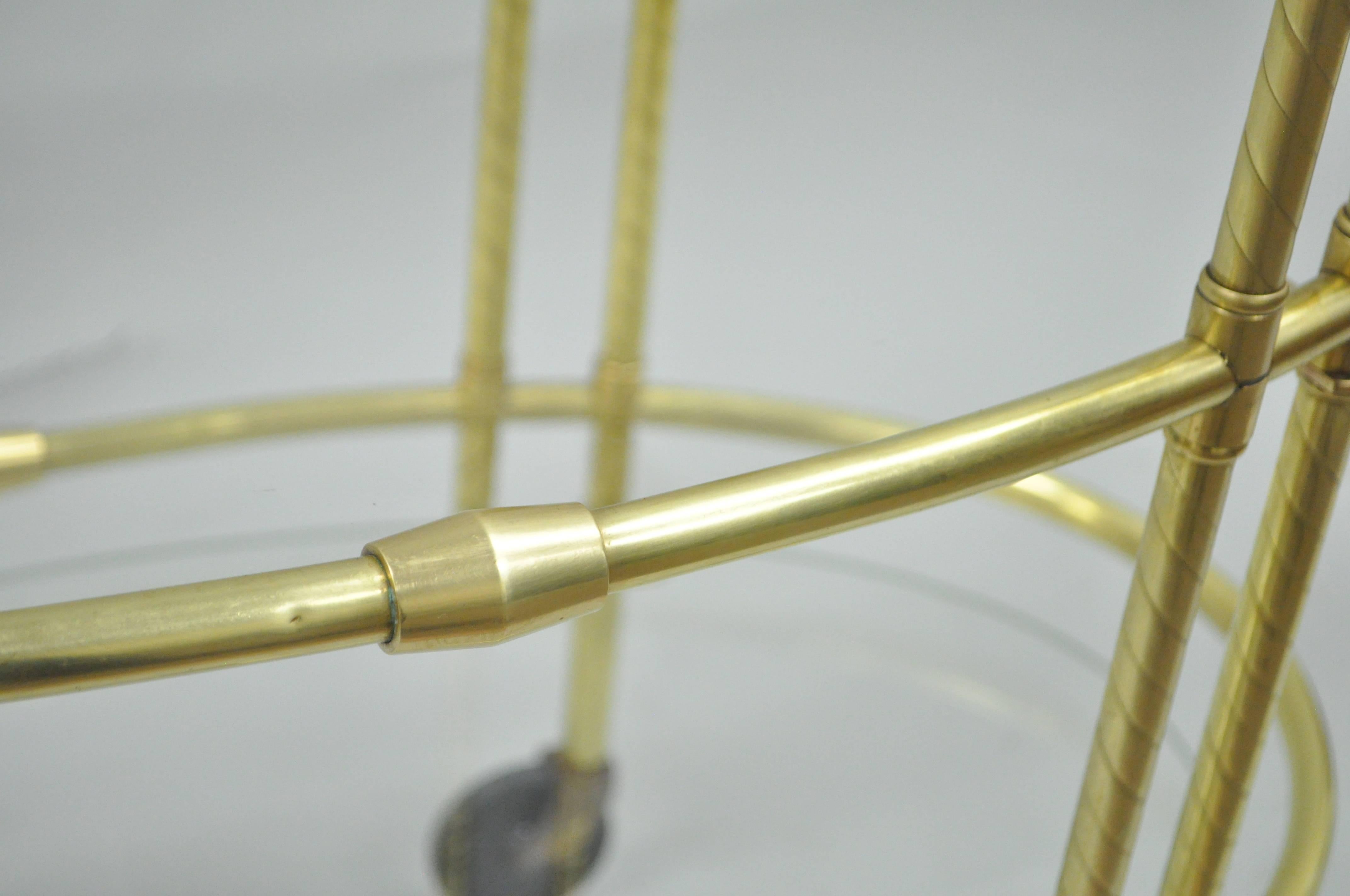 Mid-20th Century Mid Century Italian Modern Polished Brass & Glass Three Tier Oval Bar Tea Cart For Sale