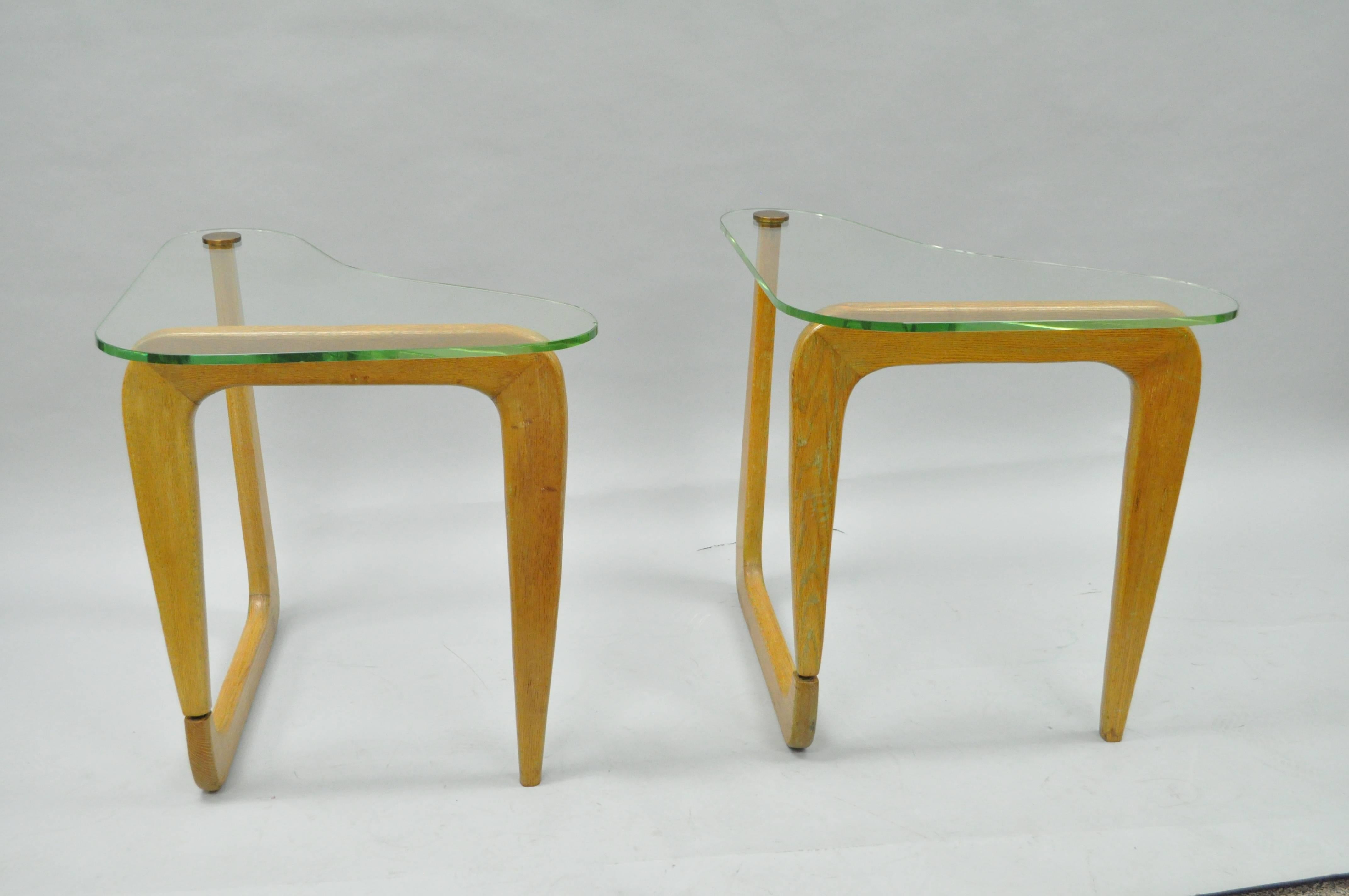 Mid-20th Century Pair Mid Century Cerused Oak Kidney Shape Biomorphic Side Tables Noguchi Style