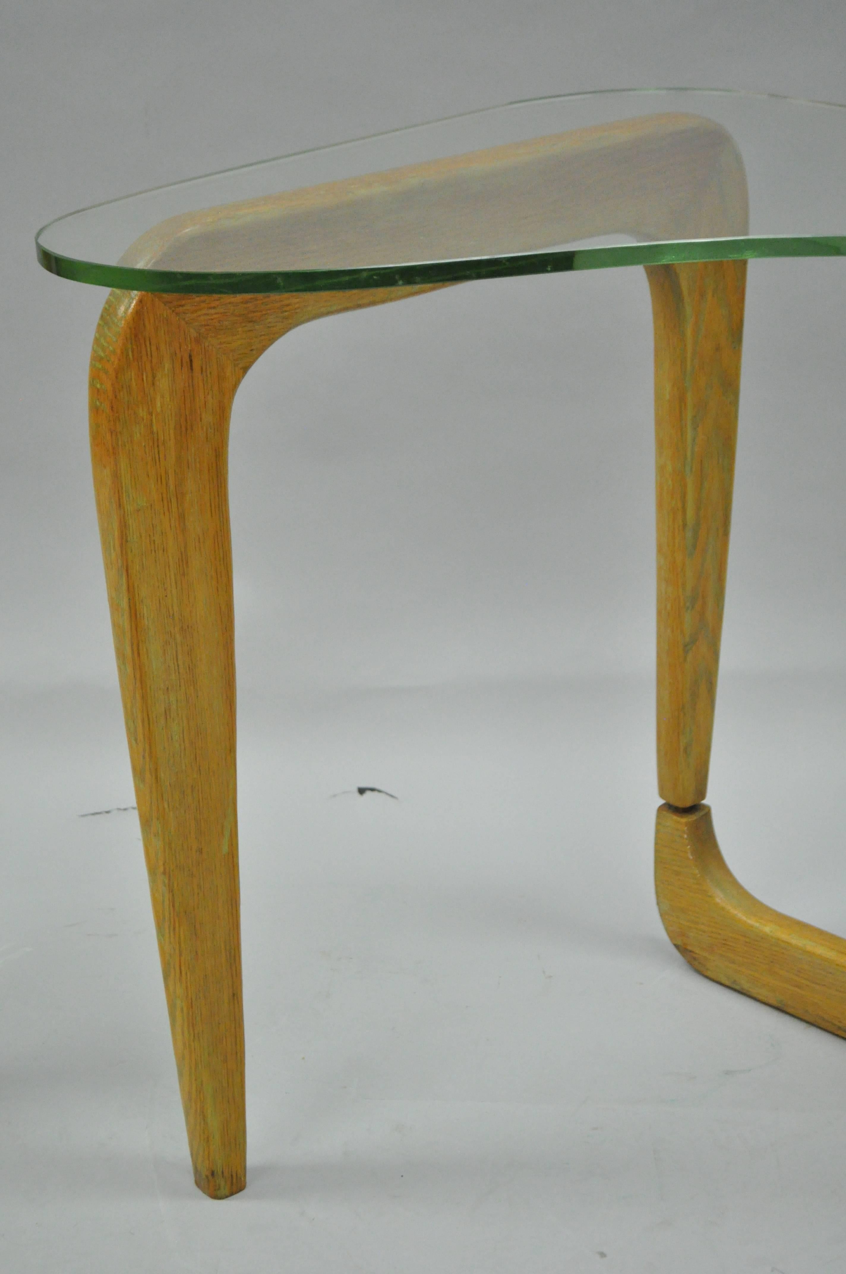American Pair Mid Century Cerused Oak Kidney Shape Biomorphic Side Tables Noguchi Style