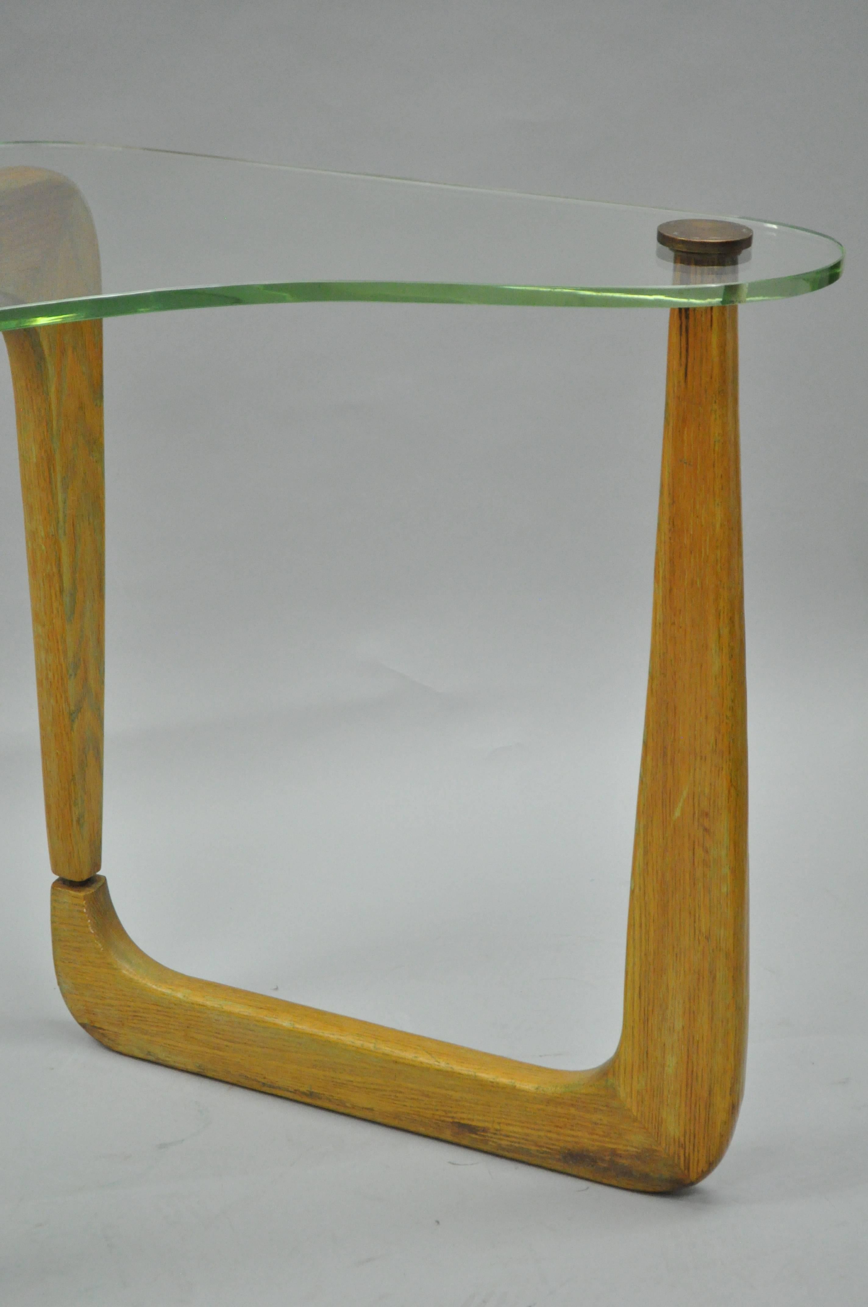 Pair Mid Century Cerused Oak Kidney Shape Biomorphic Side Tables Noguchi Style 2