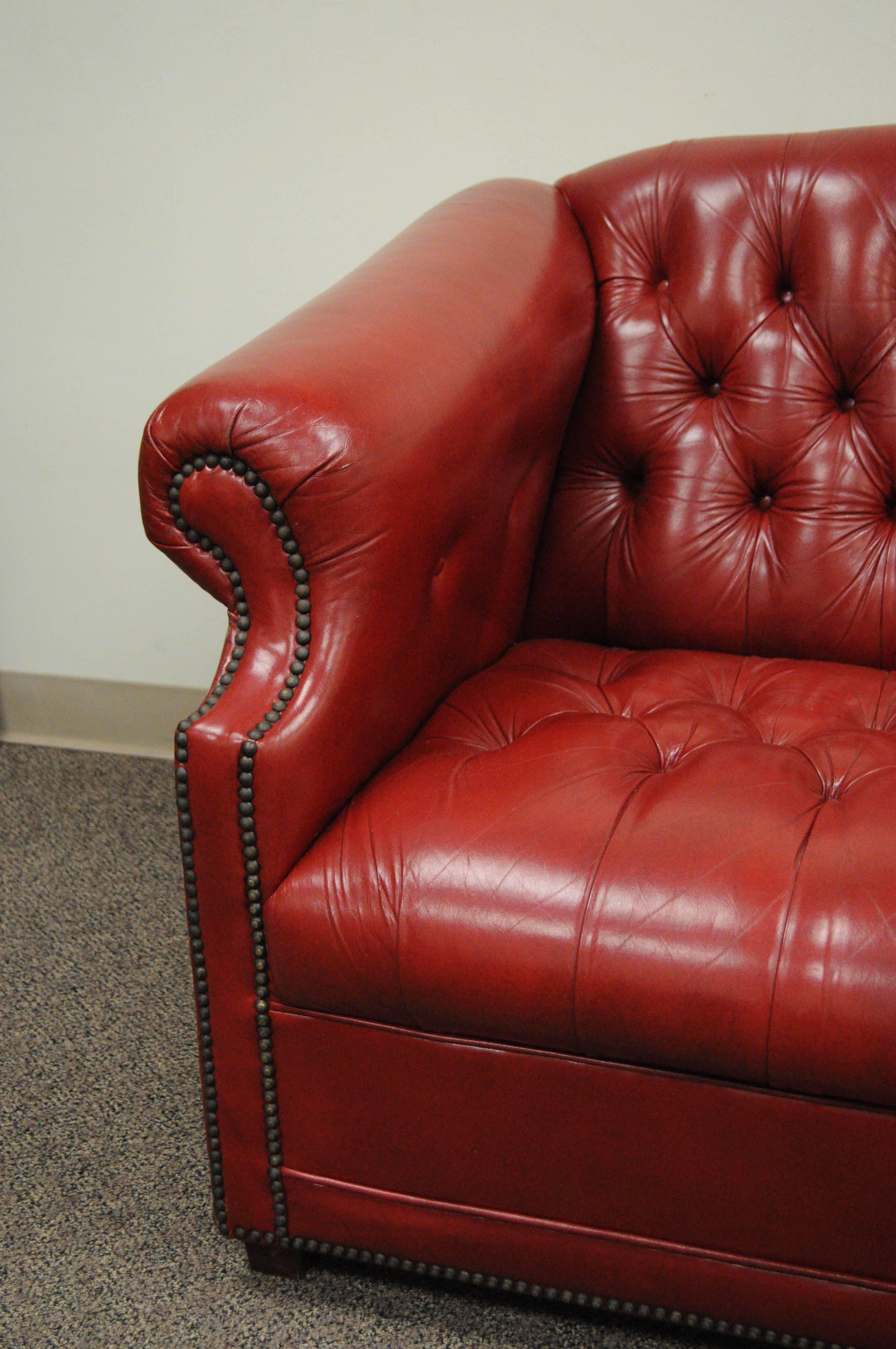 Red Leather English Chesterfield Style, Red Leather Couch And Chair