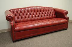 Vintage Red Leather English Chesterfield Style Button Tufted Sofa by Jasper
