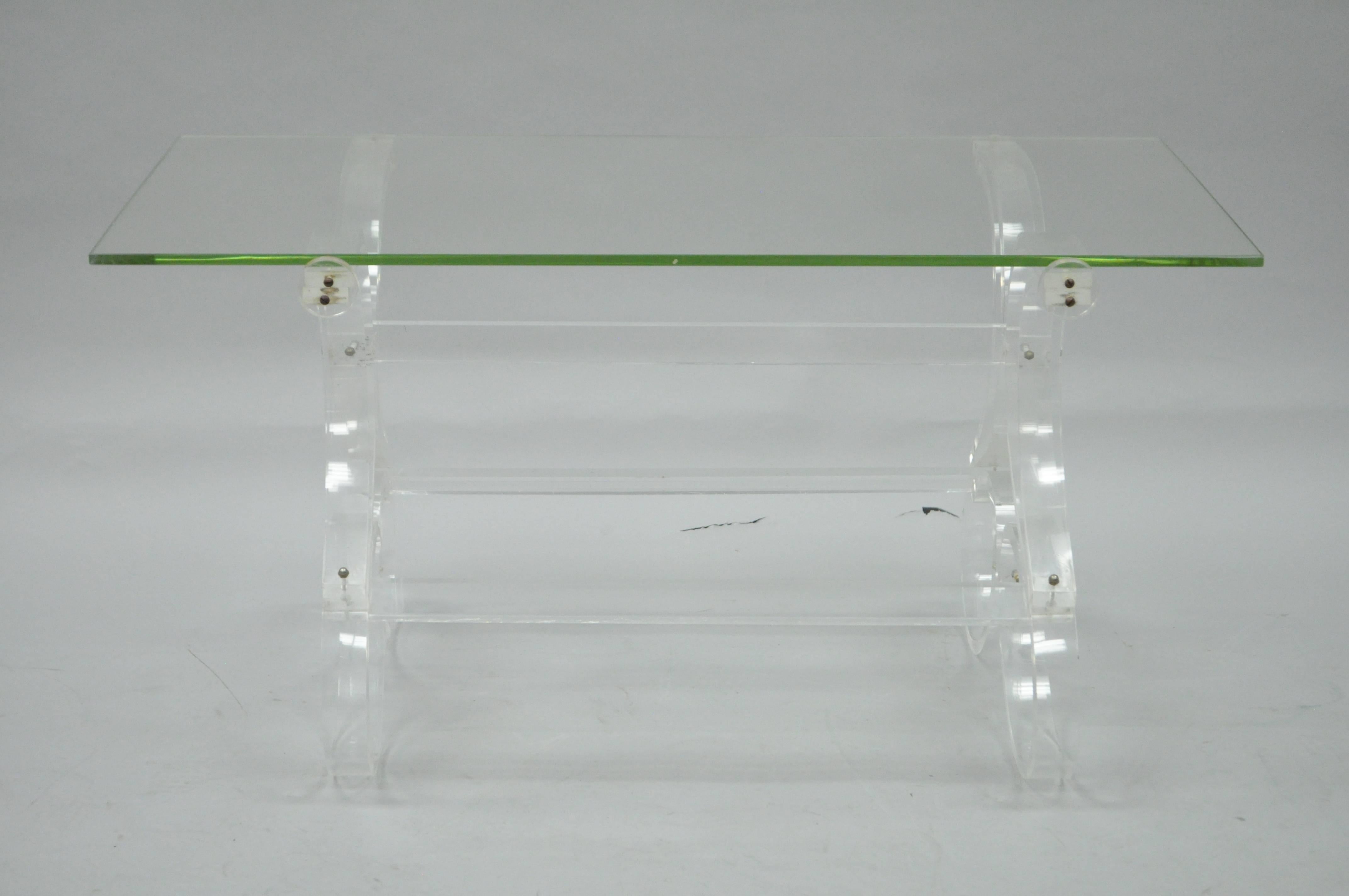 Mid-20th Century Mid-Century Modern Scrolling Lucite and Glass Hollywood Regency Coffee Table For Sale