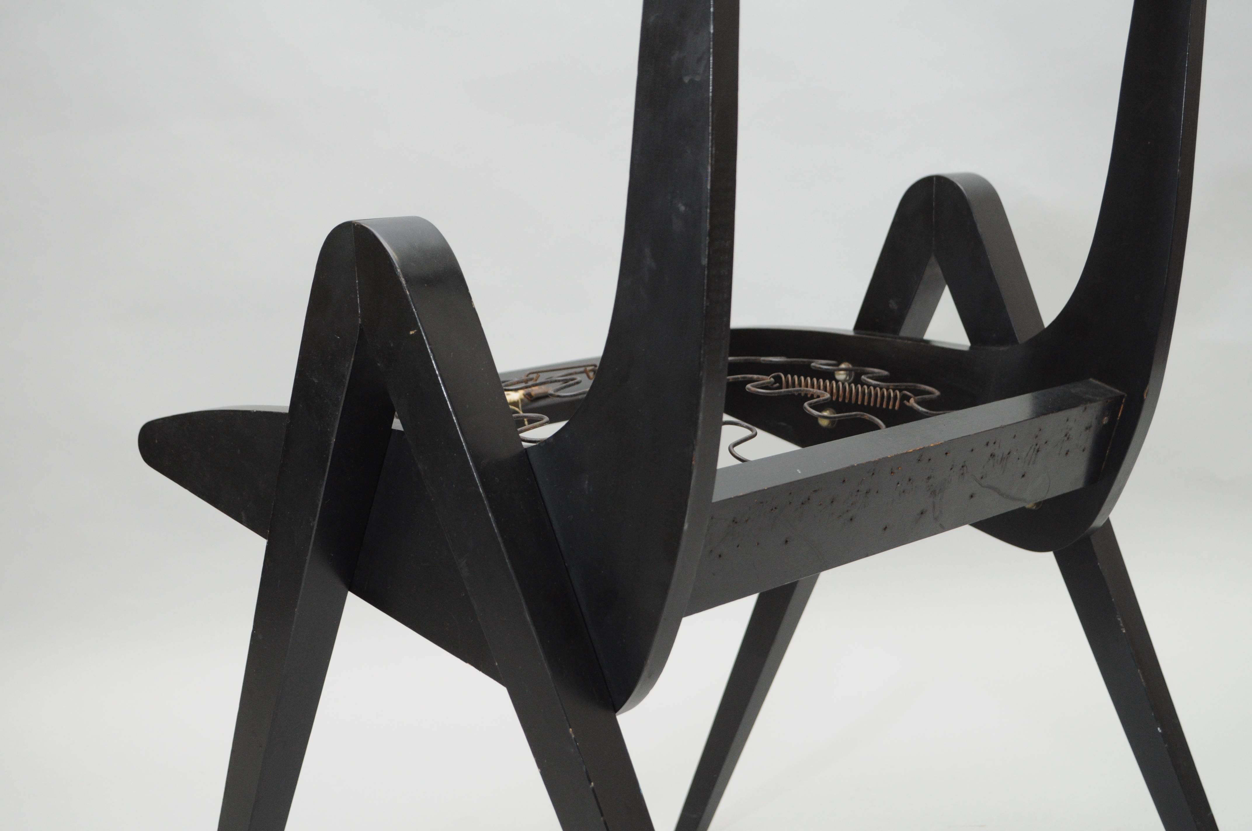 Mid-Century Modern 1950s Black Ebonized Compass Side Chair After Allan Gould or Pierre Jeanneret For Sale