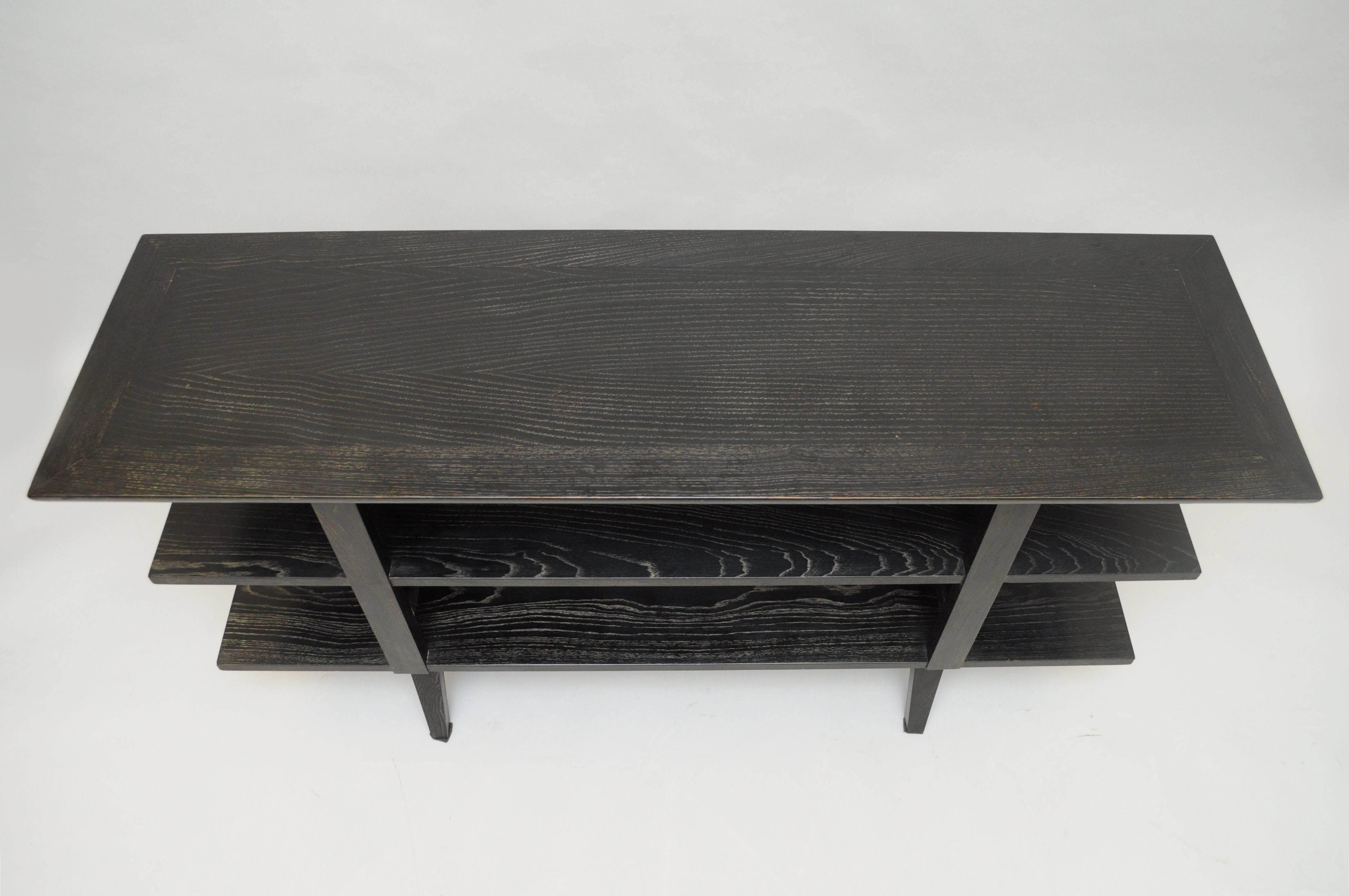 1950s Cerused Oak Black Console Sofa Table by Martin California after James Mont In Good Condition In Philadelphia, PA