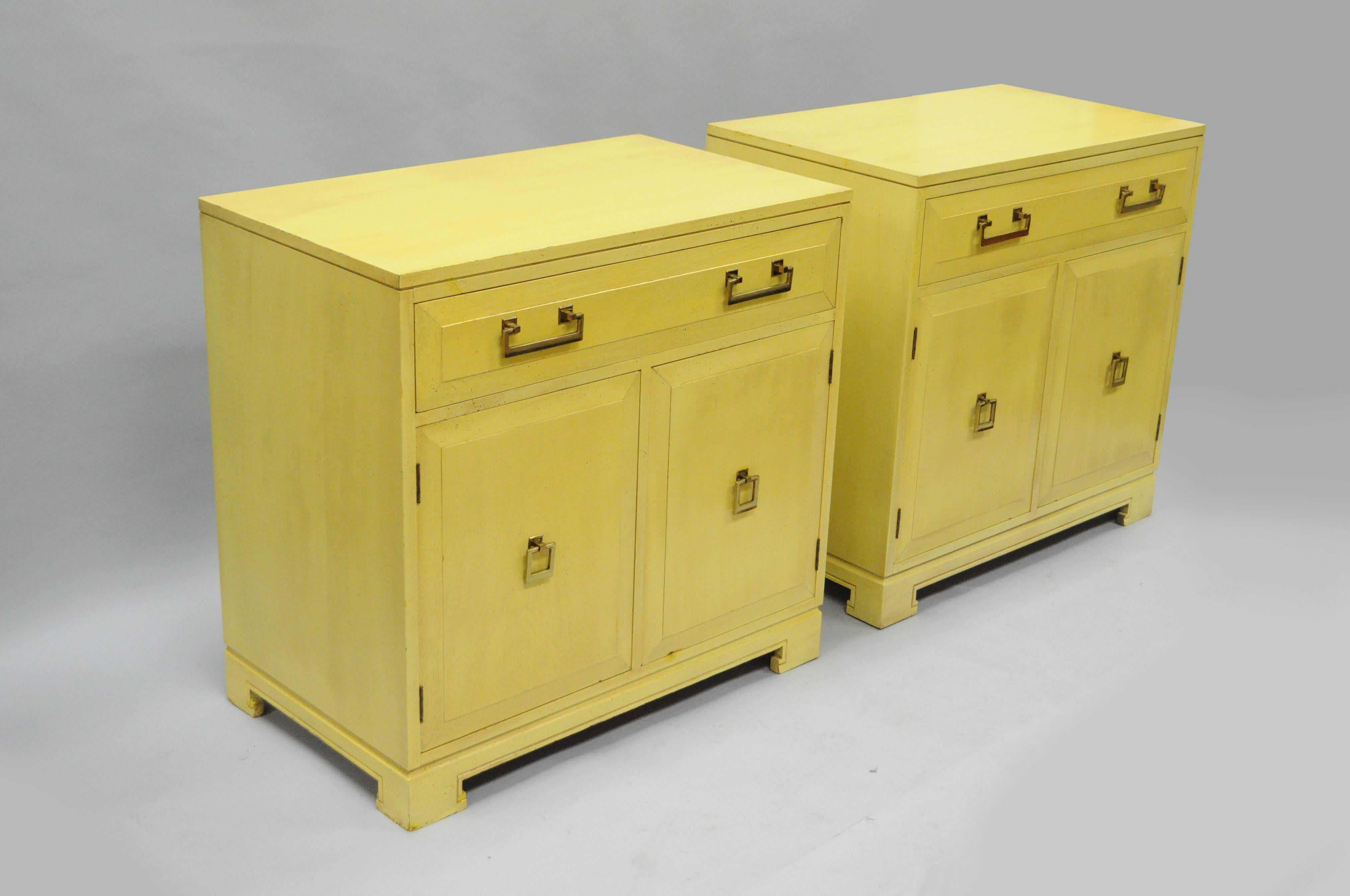 Pair Yellow Hollywood Regency James Mont Style Commode Cabinet Chest by Rockford 3