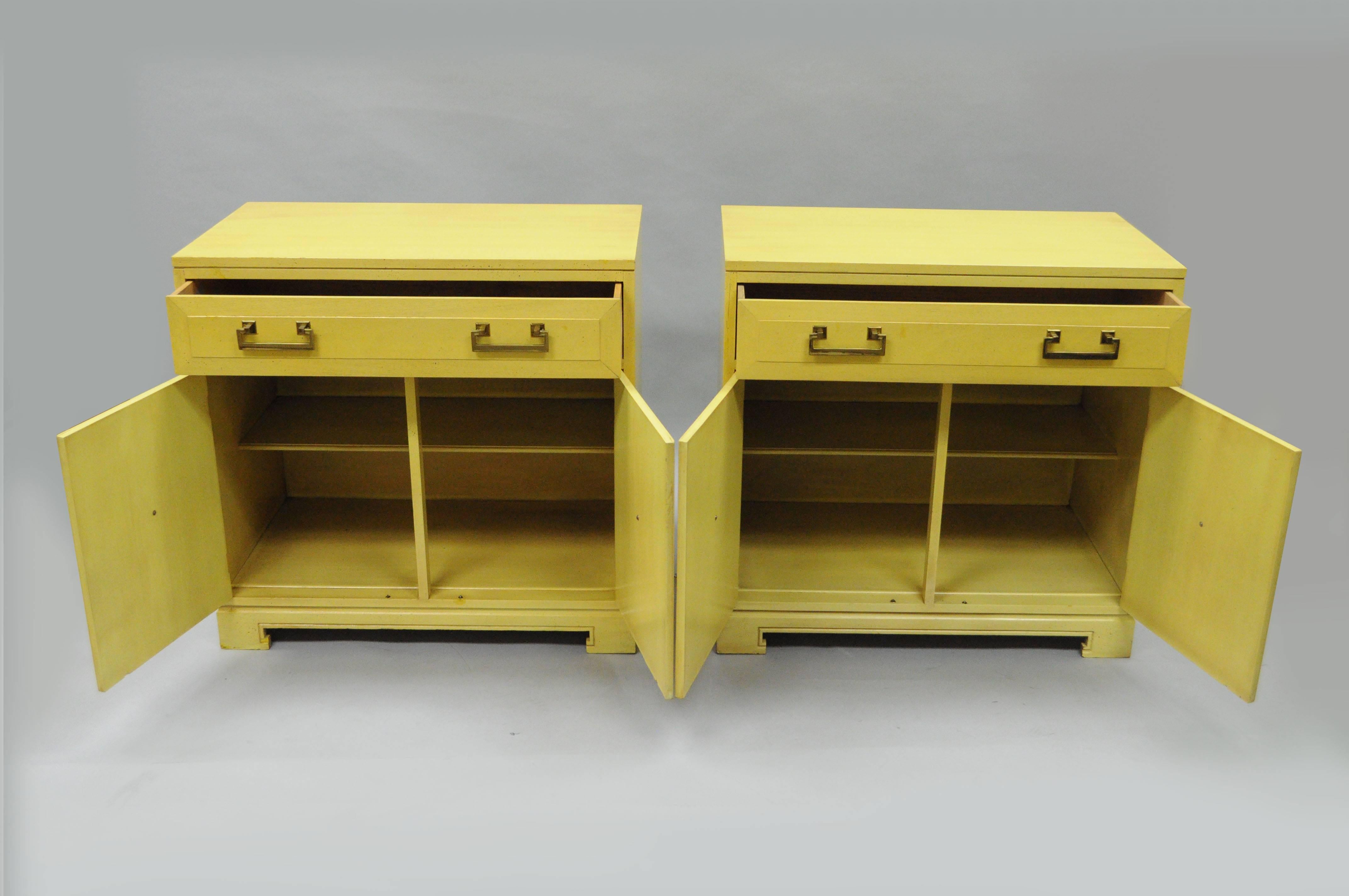 American Pair Yellow Hollywood Regency James Mont Style Commode Cabinet Chest by Rockford