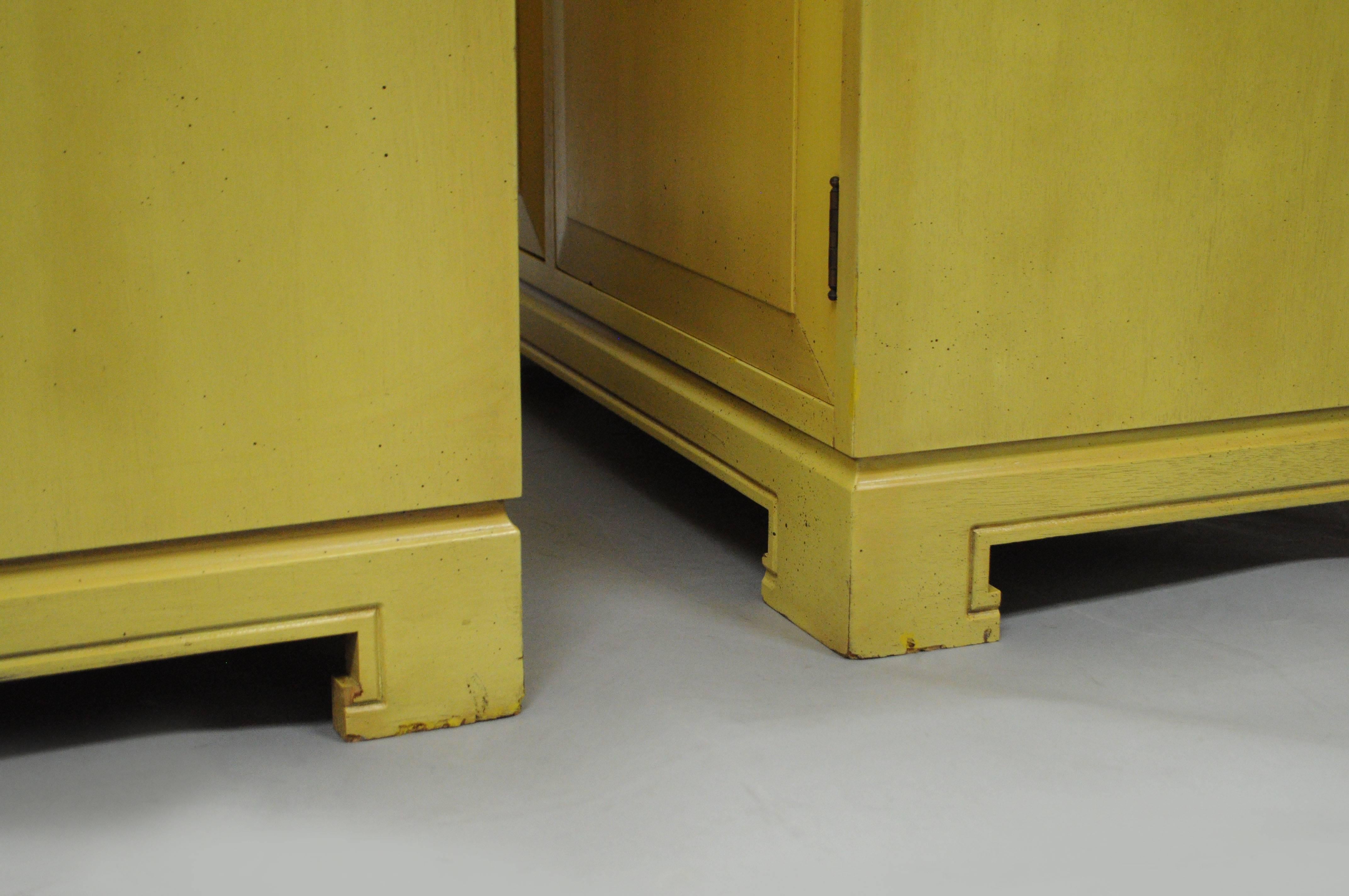 Brass Pair Yellow Hollywood Regency James Mont Style Commode Cabinet Chest by Rockford