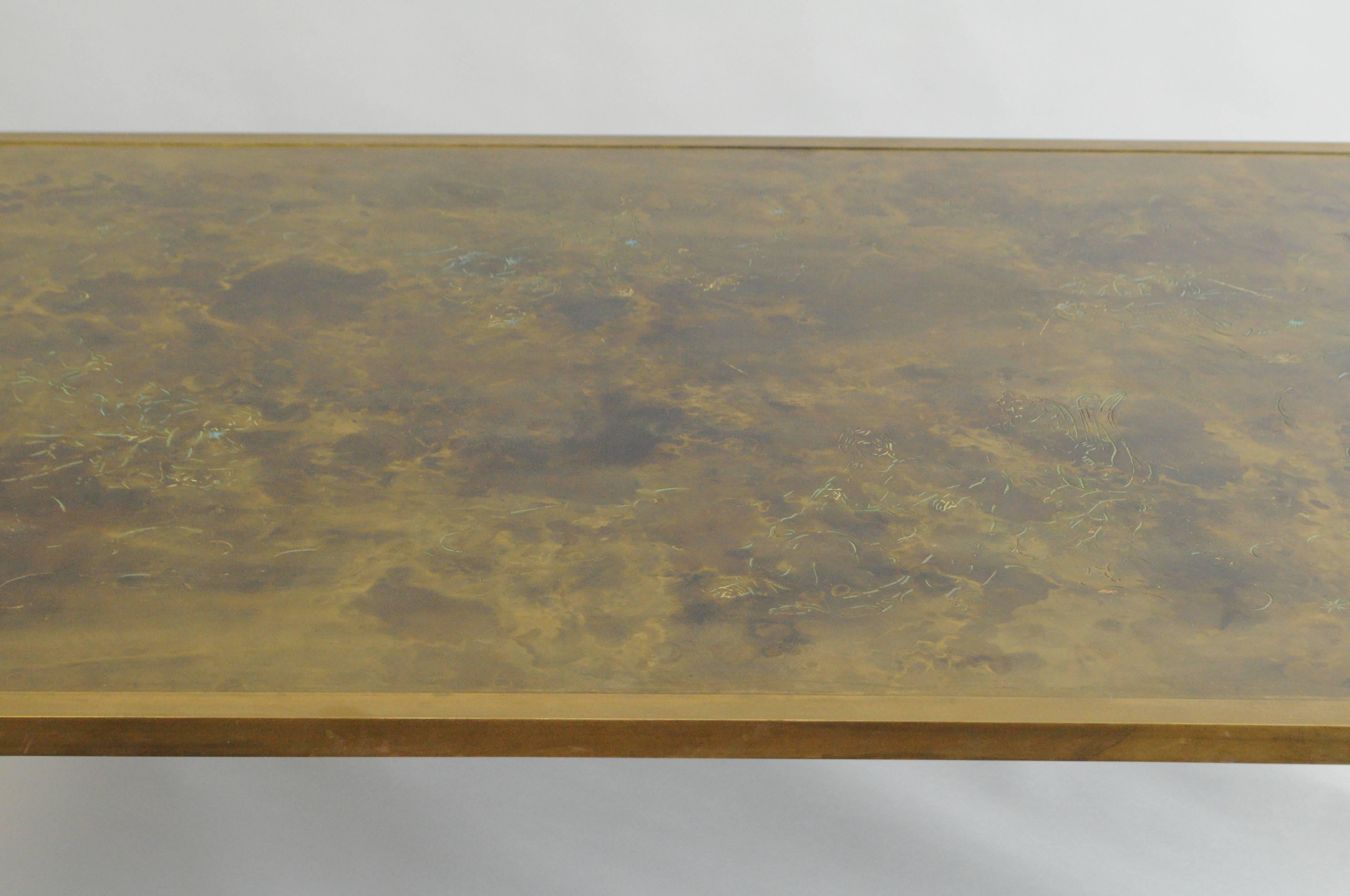 Philip and Kelvin LaVerne Acid Etched Bronze Zodiac Rectangular Coffee Table 3