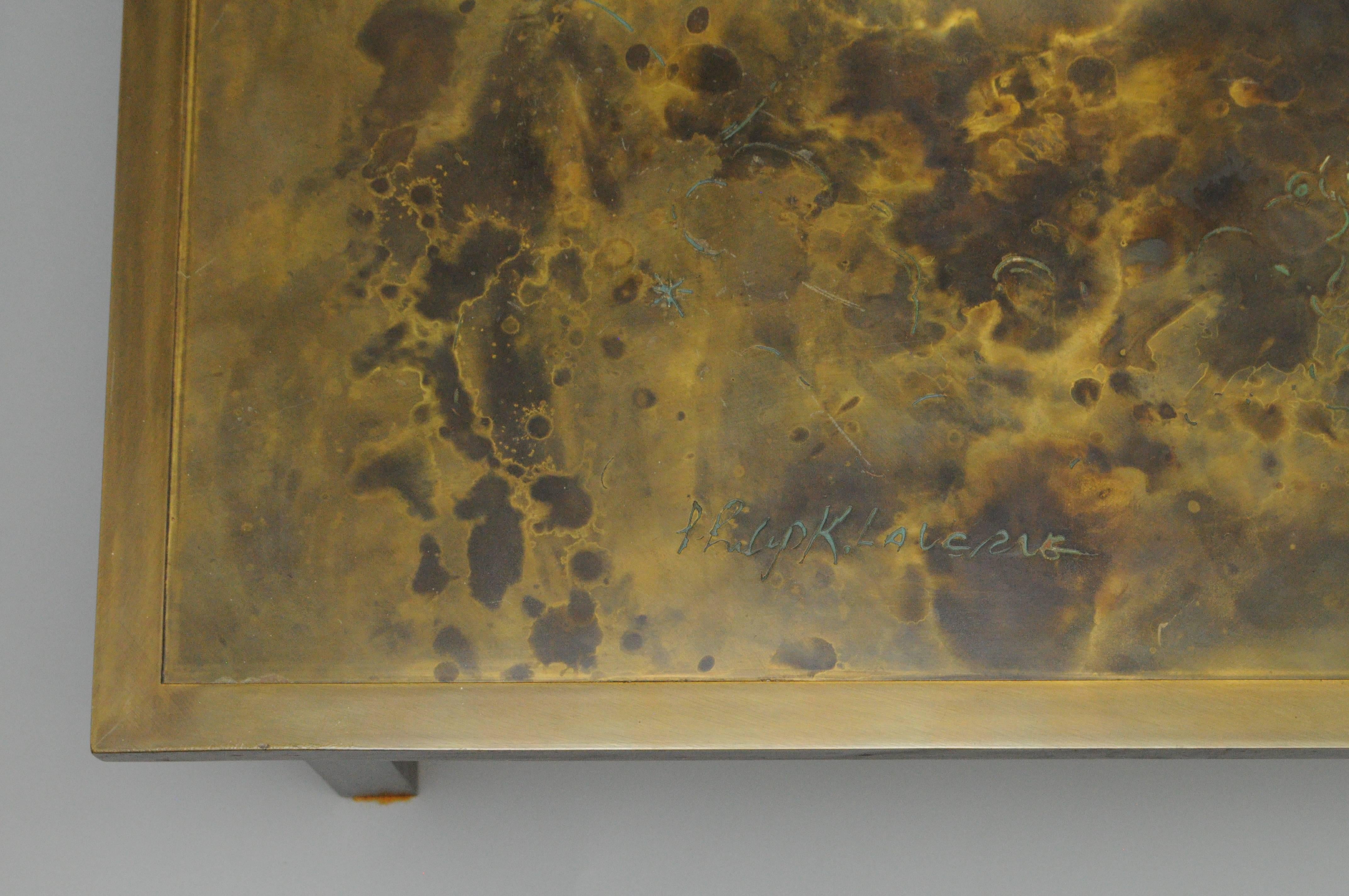 Mid-Century Modern Philip and Kelvin LaVerne Acid Etched Bronze Zodiac Rectangular Coffee Table
